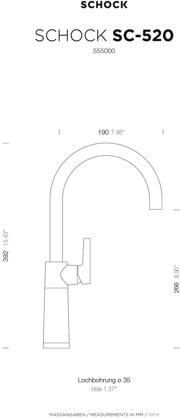 Schock Robinetterie de cuisine »SC520« Festauslauf, Schwenkbereich 360°