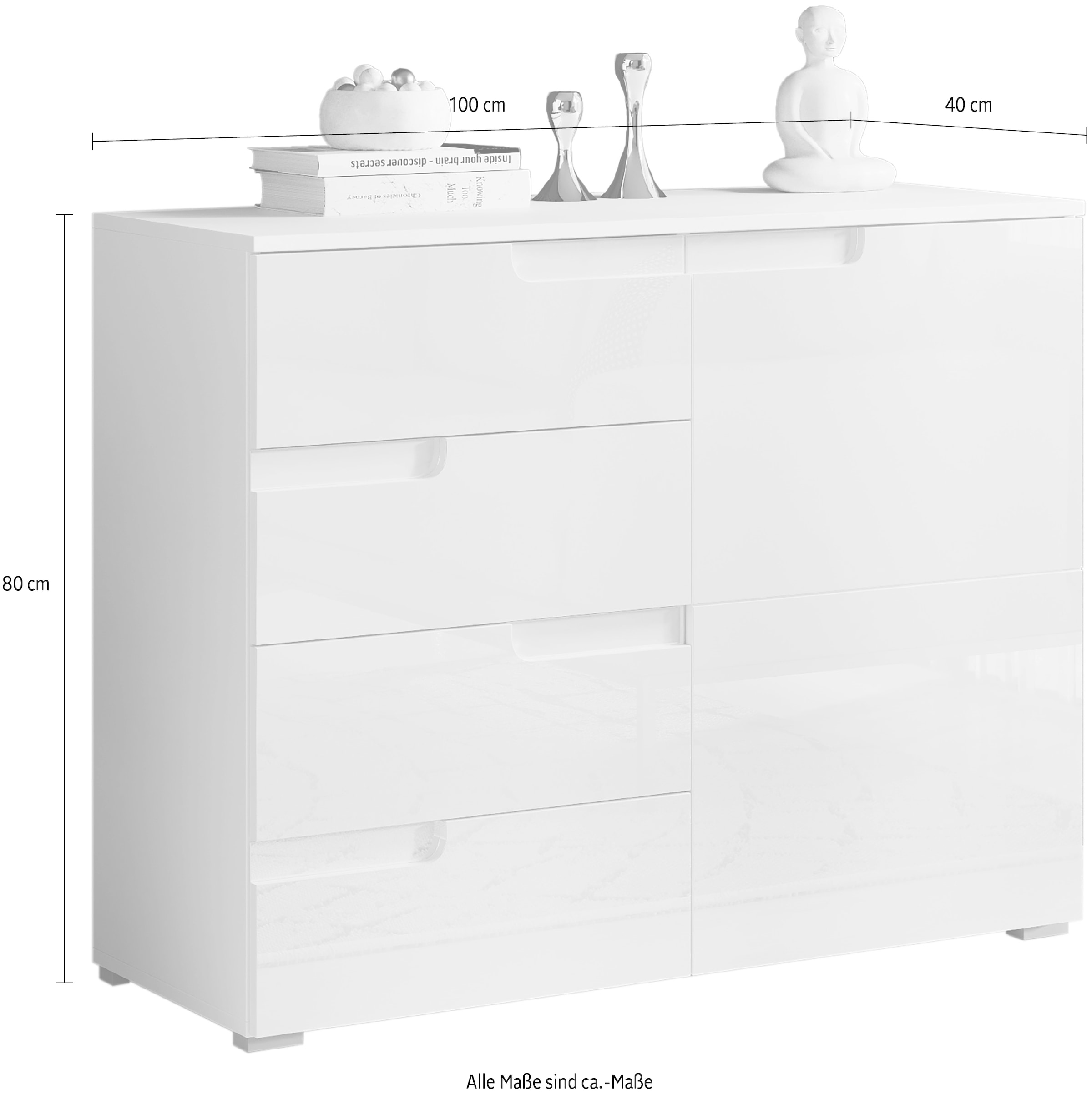 HBZ Kommode »Spice weiss hochglanz, BxHxT 100x80x40 cm« Kommode mit 1 Tür, 4 Schubkästen und 1 Einlegeboden