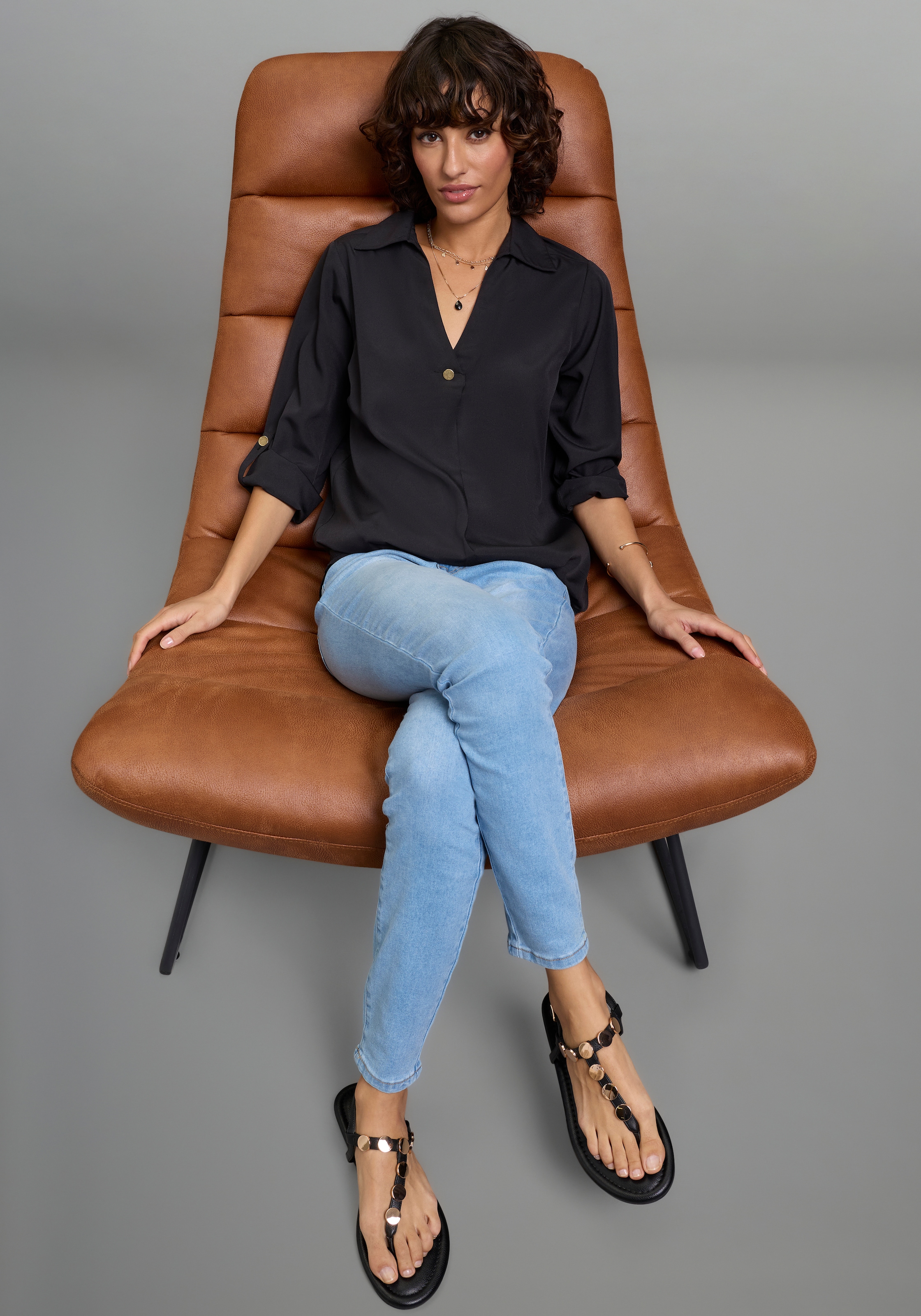 Laura Scott Klassische Bluse feminin geschnitten, unifarben, aus Polyester