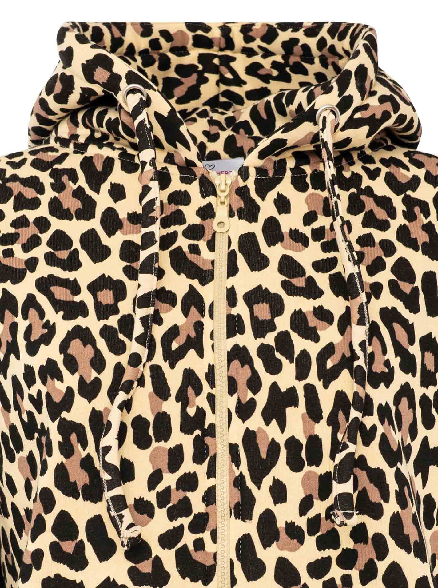 Zwillingsherz Sweat à capuche »"Leo"« motif léopard, bande rose sur le bras, capuche avec cordon, poche, fermeture éclair