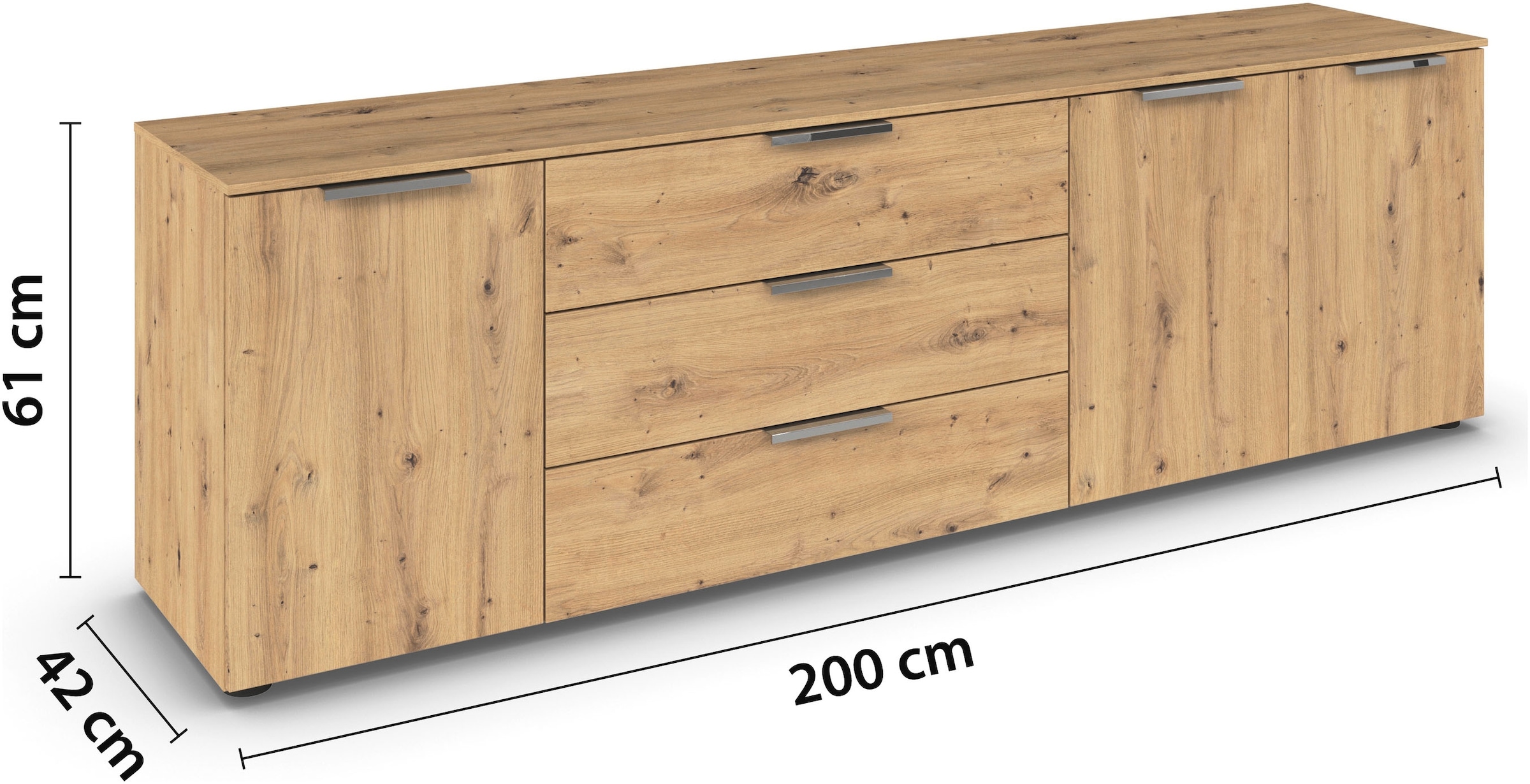 rauch Schubkastenkommode »Kommode Türkommode Sideboard Kombikommode FLIPP« Breite 200 cm mit 2 Einlegeböden,  3-türig mit  3 Schubladen und Soft-Close-Funktion