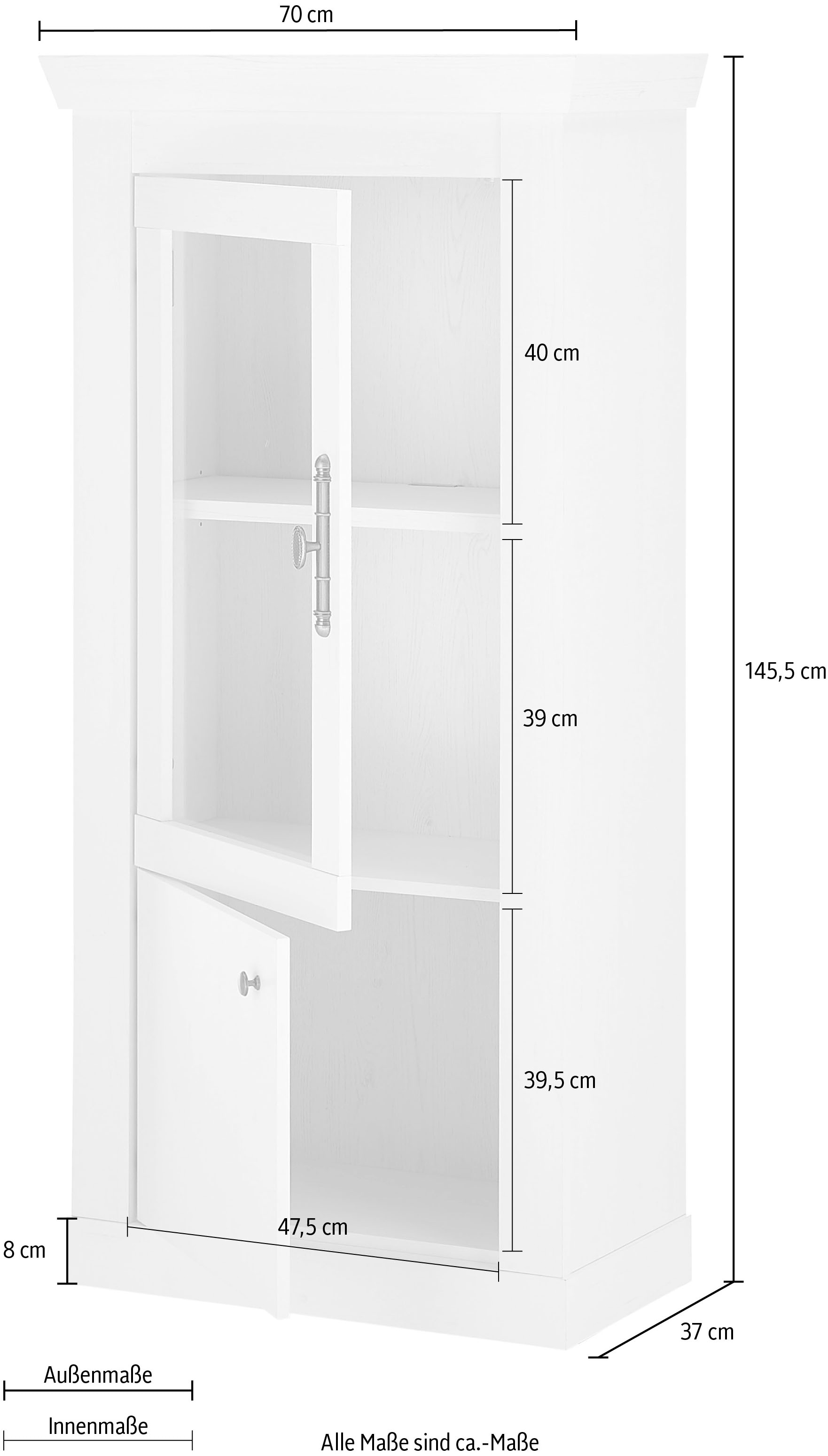 Home affaire Vitrines »RAVENNA« im romantischen Landhausstil, Griff aus Metall, Höhe 146 cm