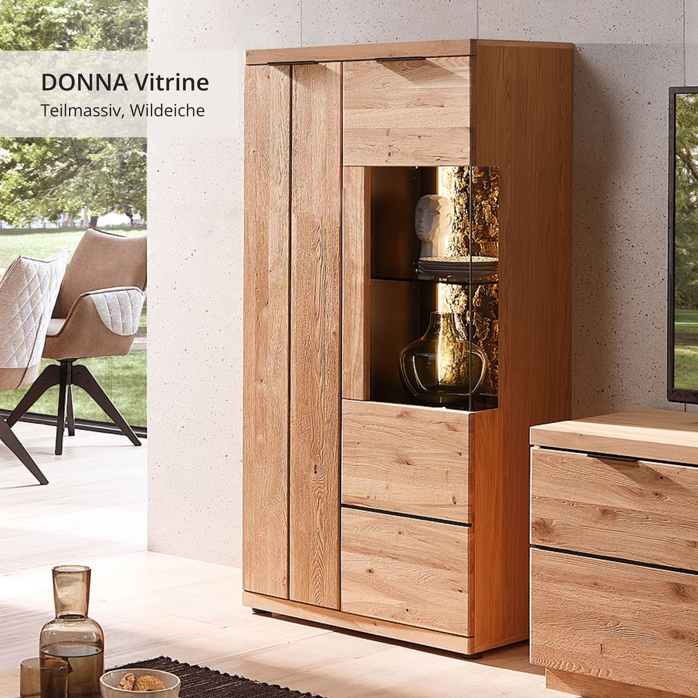 Wohnconcept Vitrines »Donna Vitrine, 75x148x42 (BxHxT)« 1 cuis tlg. Beleuchtung bestellbar, 2 türig, Softclose, Echtkork Absetzung