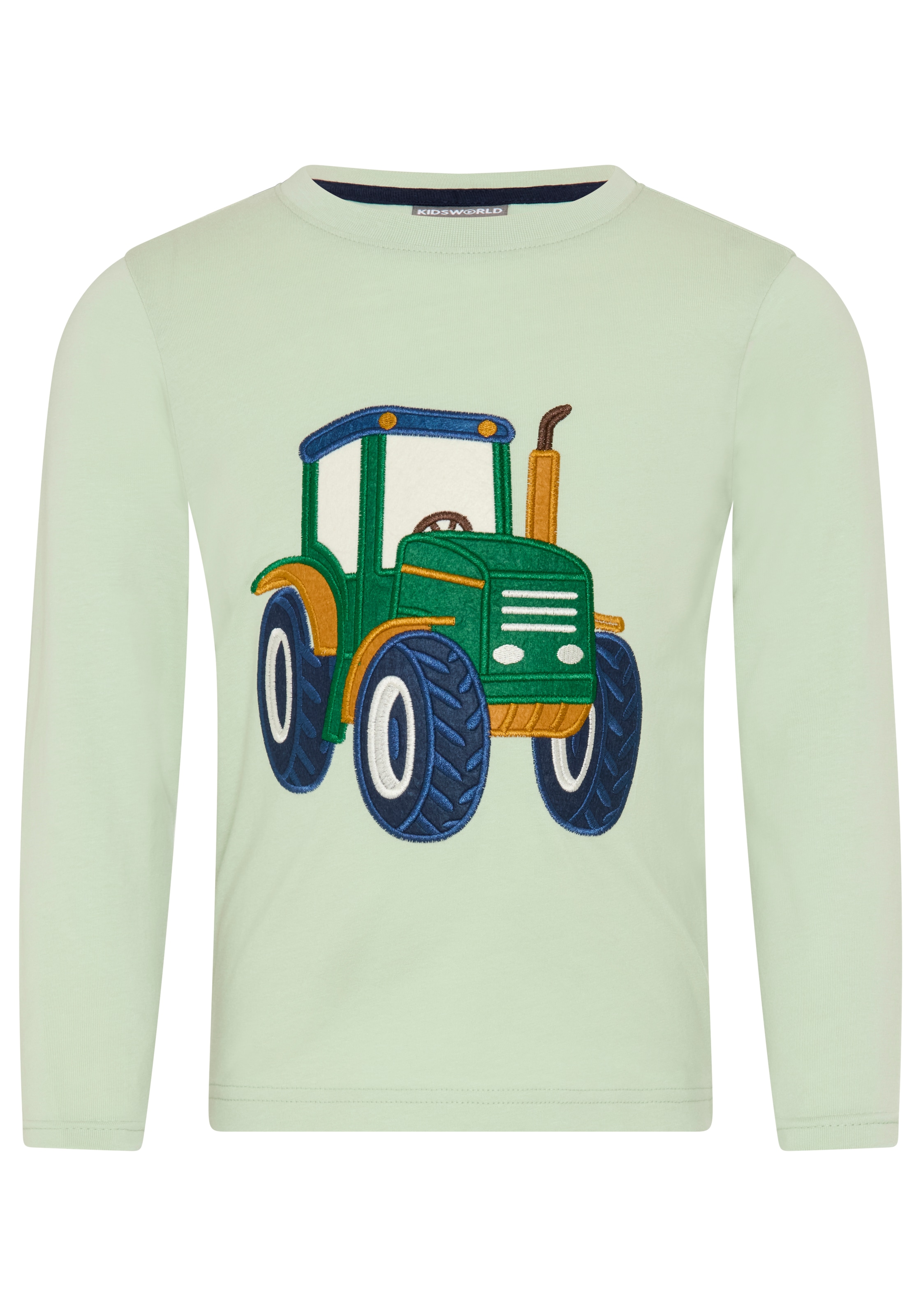 KIDSWORLD Langarmshirt »Shirt mit grosser Traktor Frottee-Applikation« hüftlange Basic-Passform, Langarm, modischer Stil