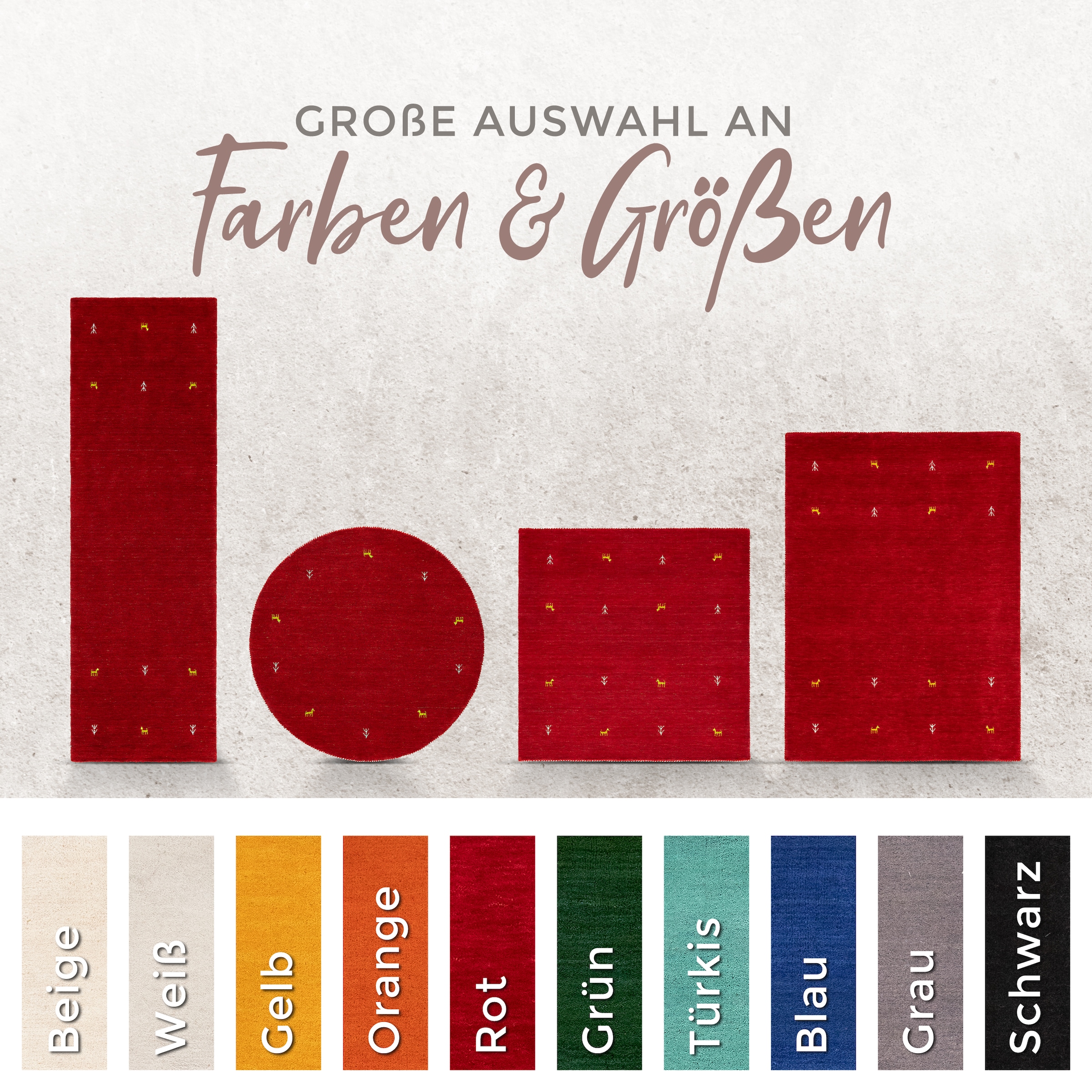 carpetfine Tapis en laine »Gabbeh Uni« Rond 15 mm Höhe reine Wolle handgewebt, Gabbeh Tiermotiv warmes Raumklima viele Grössen