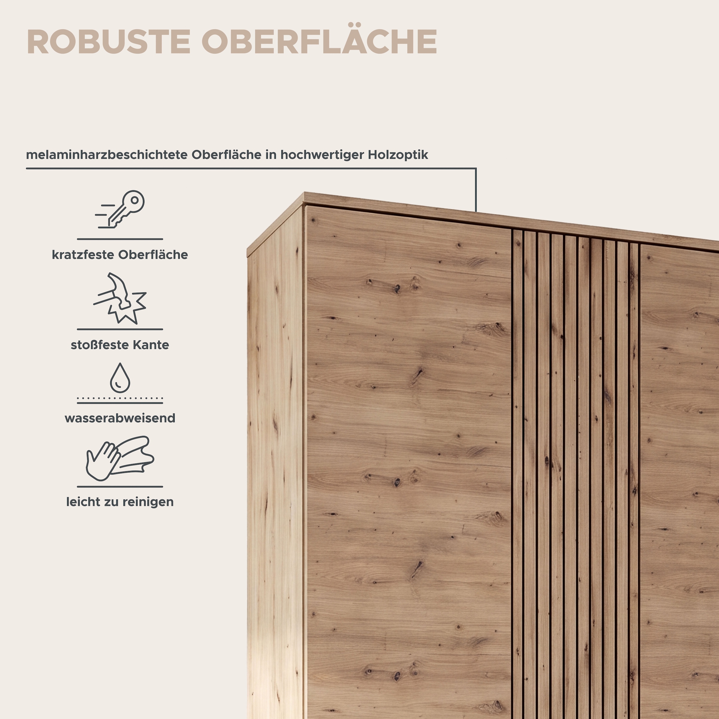 GOODproduct Garderobenschrank »FJELL, Breite 104cm, 3 Türen, 8 Böden, 10 Fächer, 1 Kleiderstange« Kleiderschrank, Schrank, Dielenschrank, Flurschrank, Mehrzweckschrank