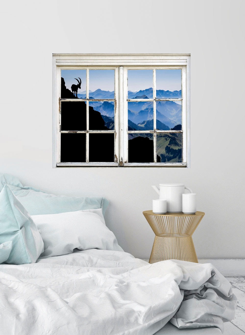 queence Autocollants muraux »Steinbock« Wandsticker, Wandbild, selbstklebend, 3D, Fenster