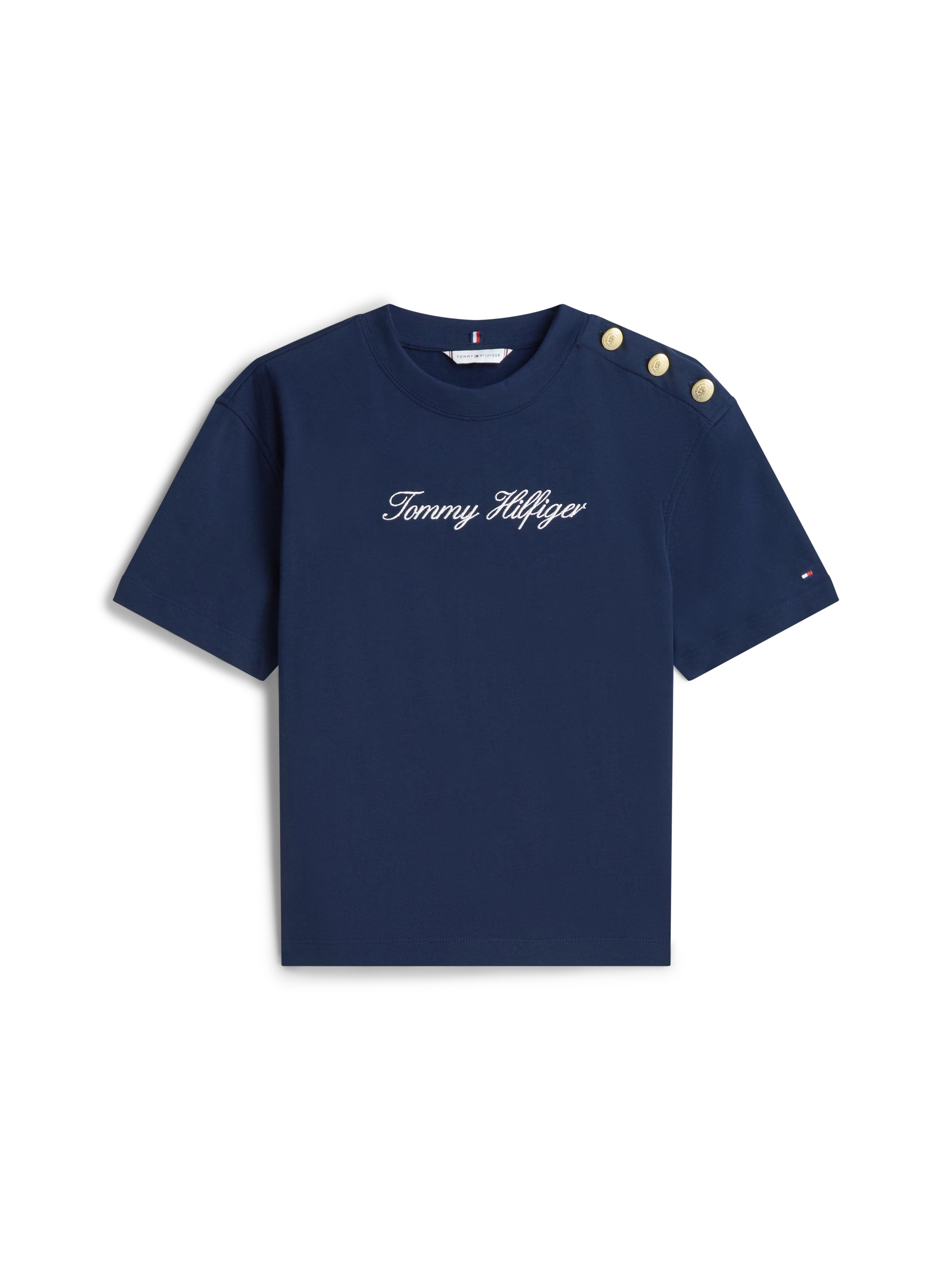 Tommy Hilfiger T-shirt à manches courtes »GOLD BTN SCRIPT MDRN SS TEE« mit goldfarbenen Knöpfen