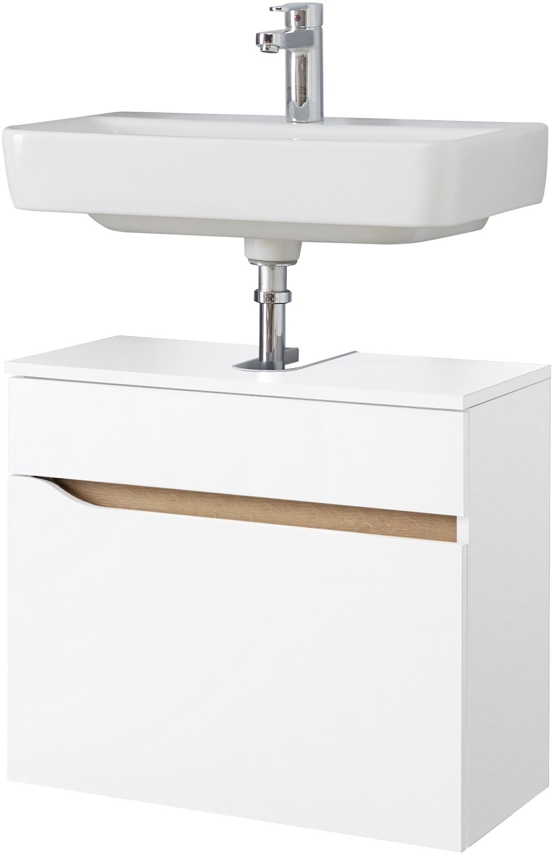 Saphir Armoire sous lavabo »Quickset Unterbeckenschrank, 60 cm breit, 1 Schublade« meuble sous-lavabo avec découpe siphon, sans lavabo, sans poignées