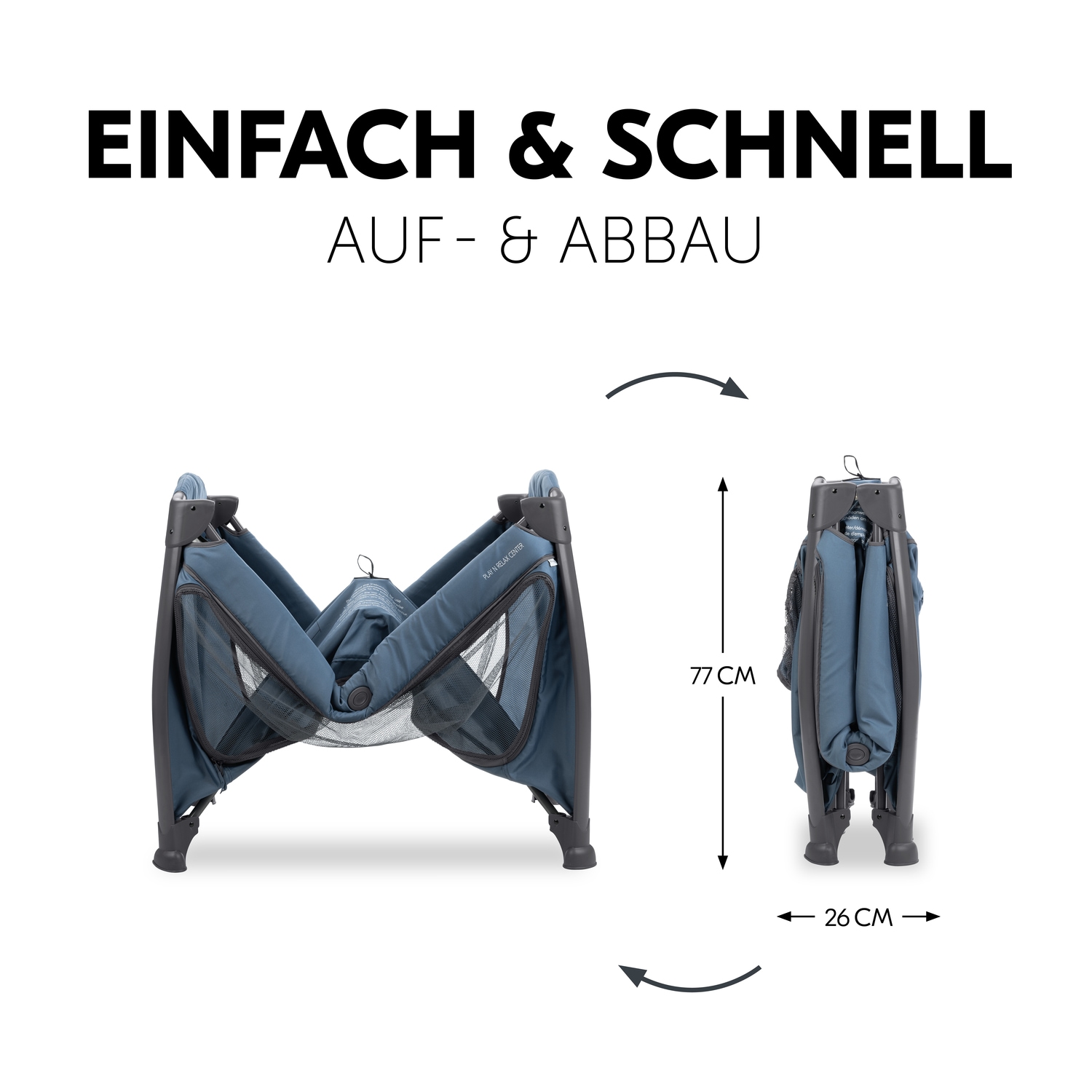 Hauck Baby-Reisebett »Play N Relax Center, dark blue« inkl. Neugeboreneneinhang, Wickelmulde, Ausstieg, Räder