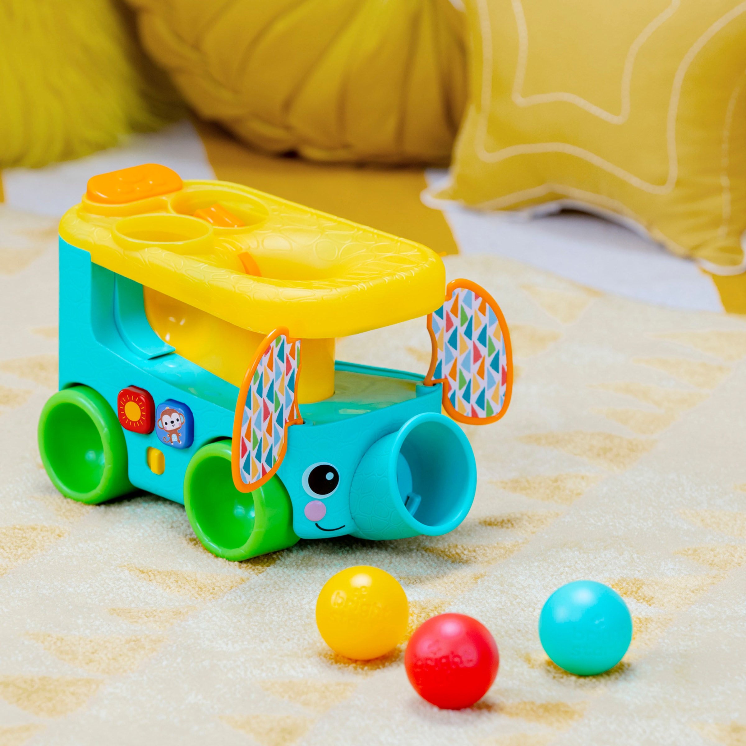 Bright Starts Lernspielzeug »Pop & Roll Safari Bus  Ball Play Toy« mit Licht und Sound