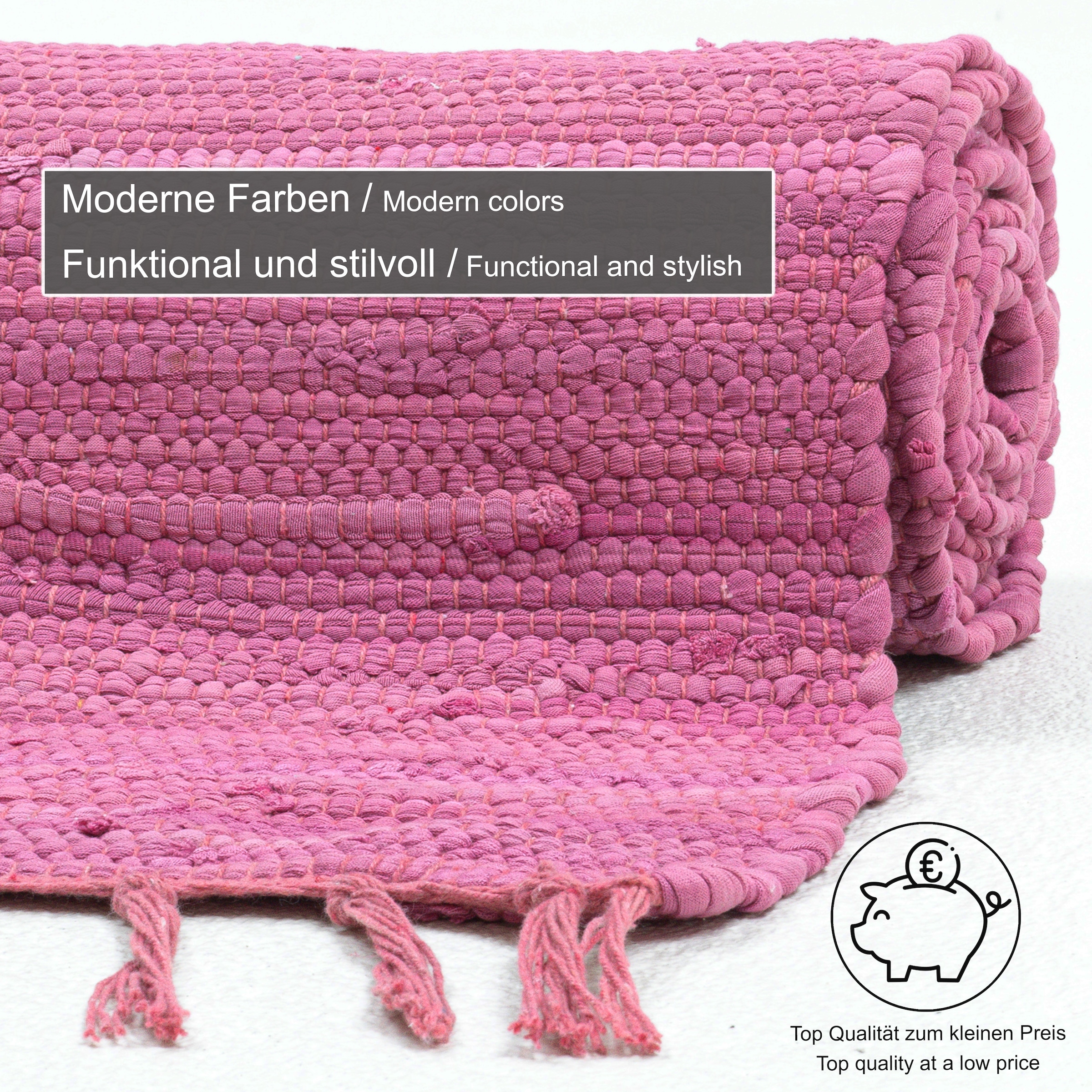 THEKO Teppich »Happy Cotton Fleckerl, handgewebt« rechteckig 5 mm Höhe Flachgewebe, reine Baumwolle, meliert, mit Fransen, auch als Läufer