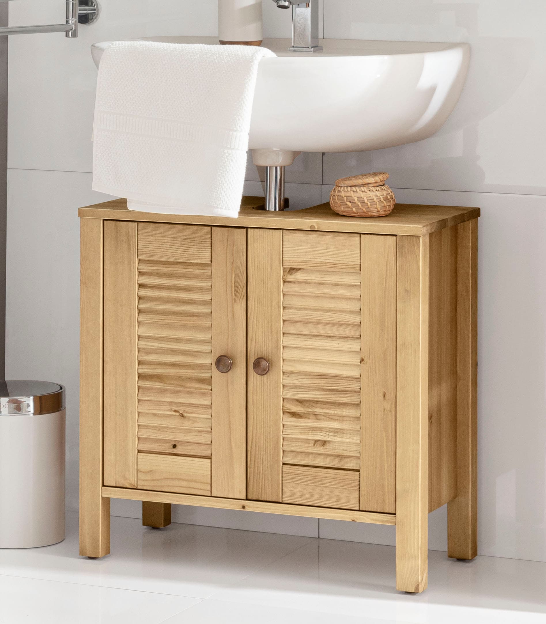 GOODproduct Armoire sous lavabo »Ayanna« aus Massivholz, FSC®, Lamellenfront, Höhe 57 cm, Breite 59 cm