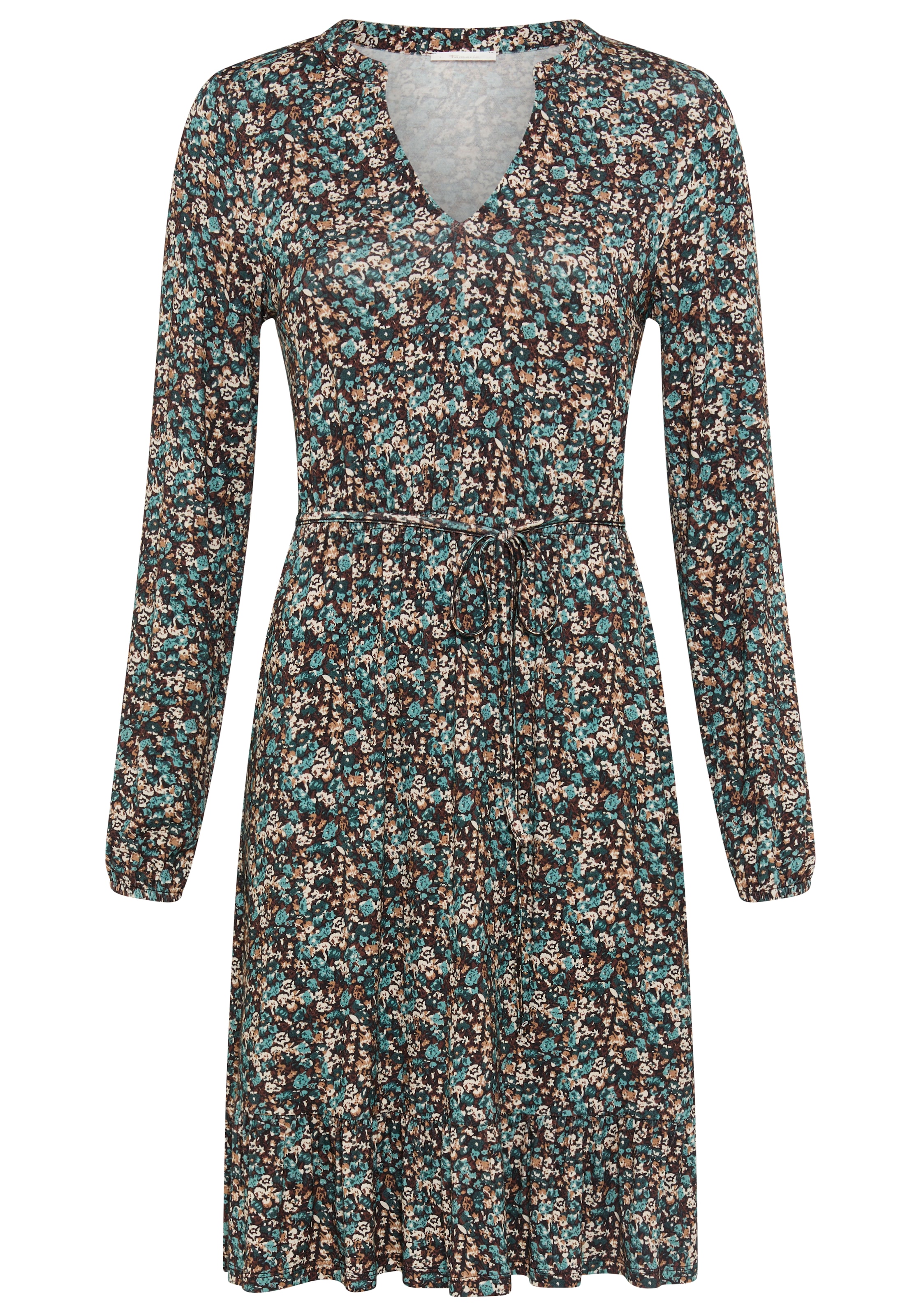 Tamaris Mini-robe »aus Jersey, gemusterte Optik« avec coupe cintrée et col montant