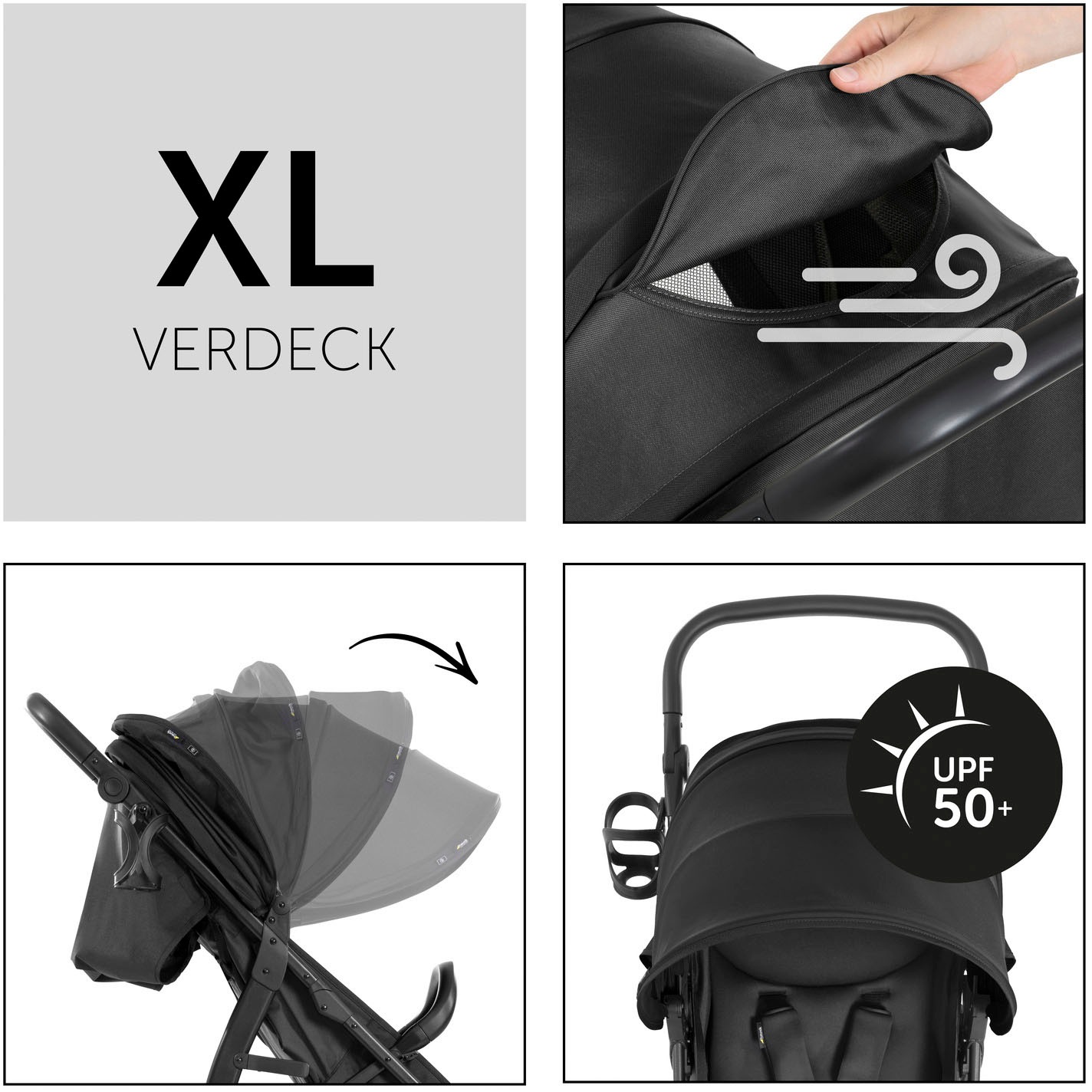 Hauck Kinder-Buggy »Rapid 4D Air, black« mit verlängerbarem 3-Zonen Verdeck