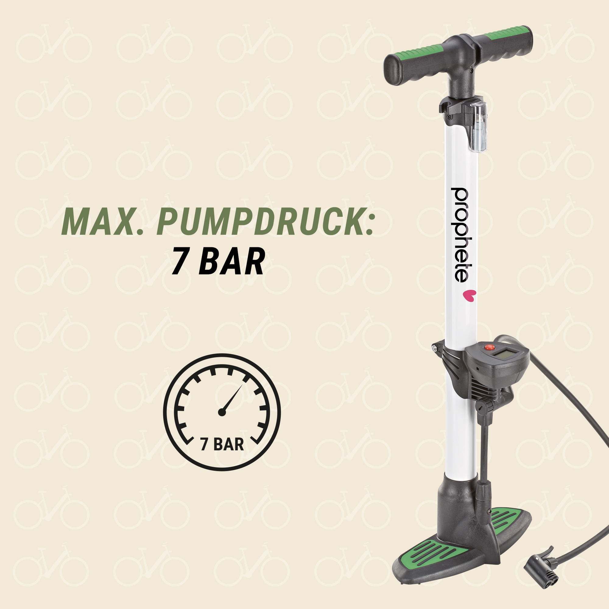 Prophete Pompe à pied »Alu-Fussstandpumpe m. digitalem Manometer«