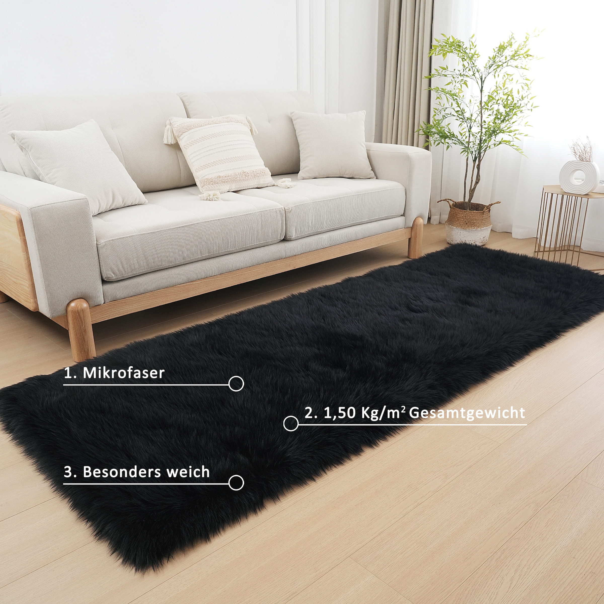 my home Tapis en fourrure »Dena, Hochflor Teppiche« Rectangulaire 60 mm Höhe Kunstfell, weich, Uni-Farben, Wohnzimmer, Schlafzimmer, Esszimmer