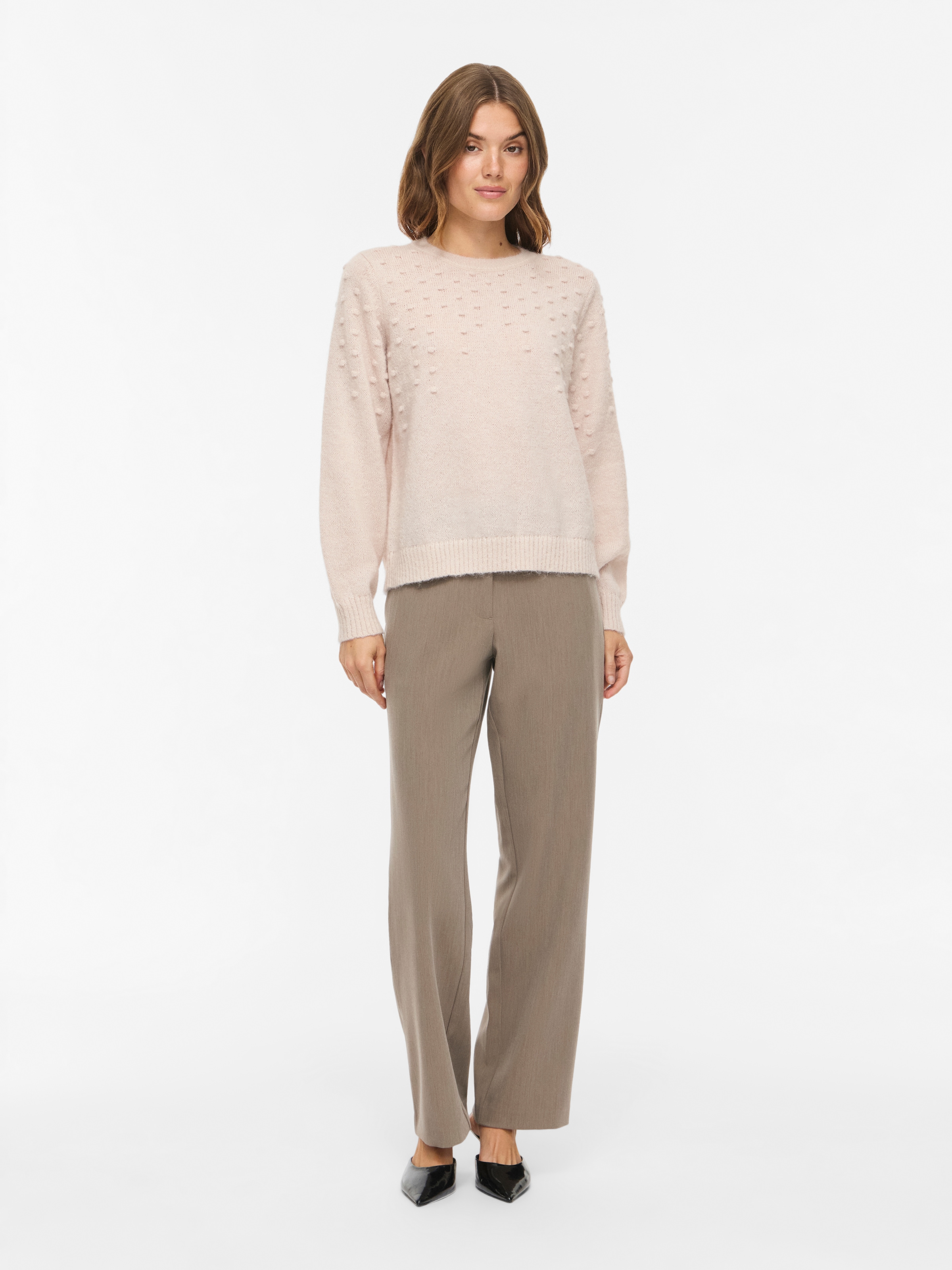 Vila Pull à col rond »VITULI O-NECK L/S DOT KNIT TOP-NOOS« fibre synthétique, coupe normale