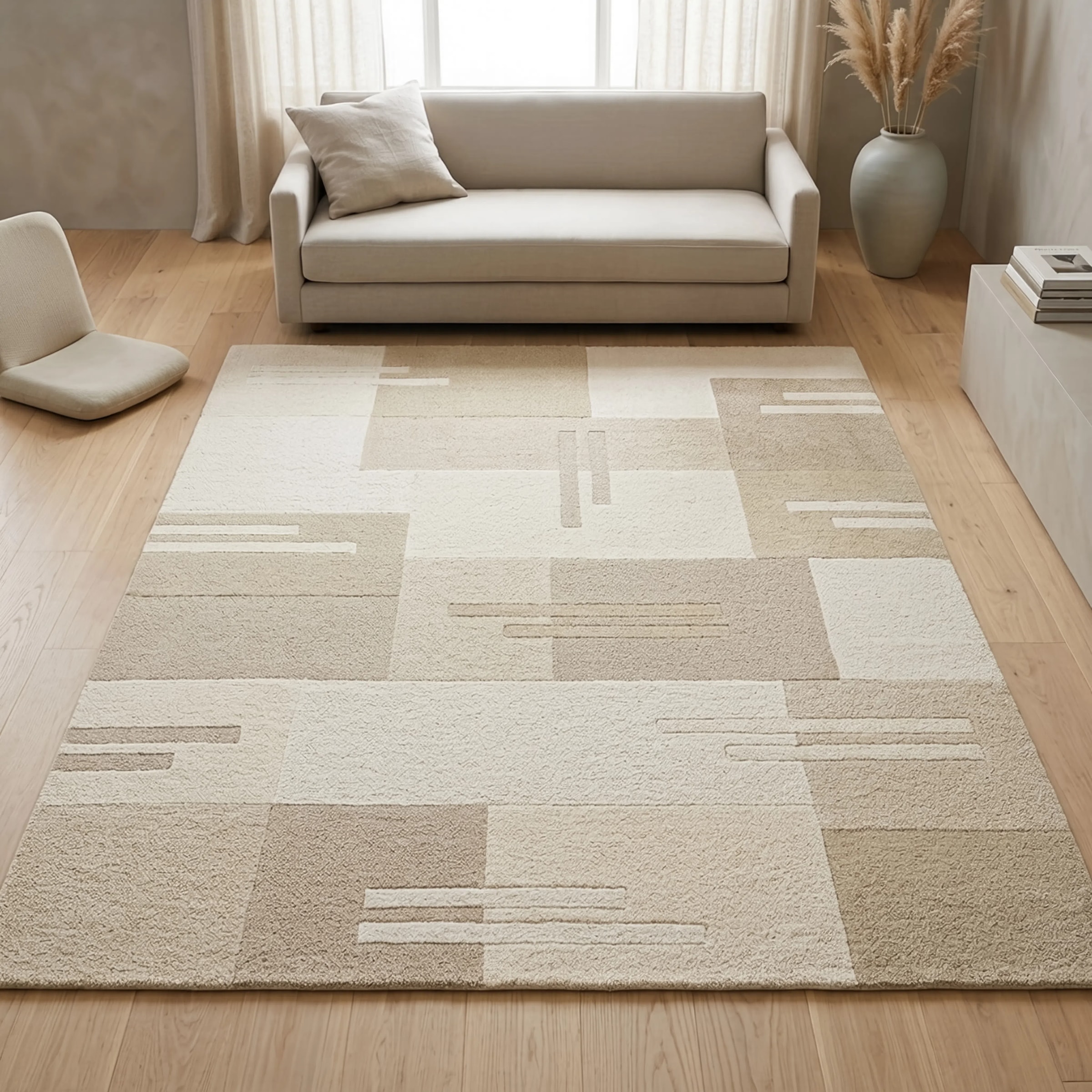 THEKO Tapis en laine »Gabbeh Kästchen, Patchwork Design, reine Wolle« Rectangulaire 14 mm Höhe Tons naturels, salon, chambre à coucher, salle à manger