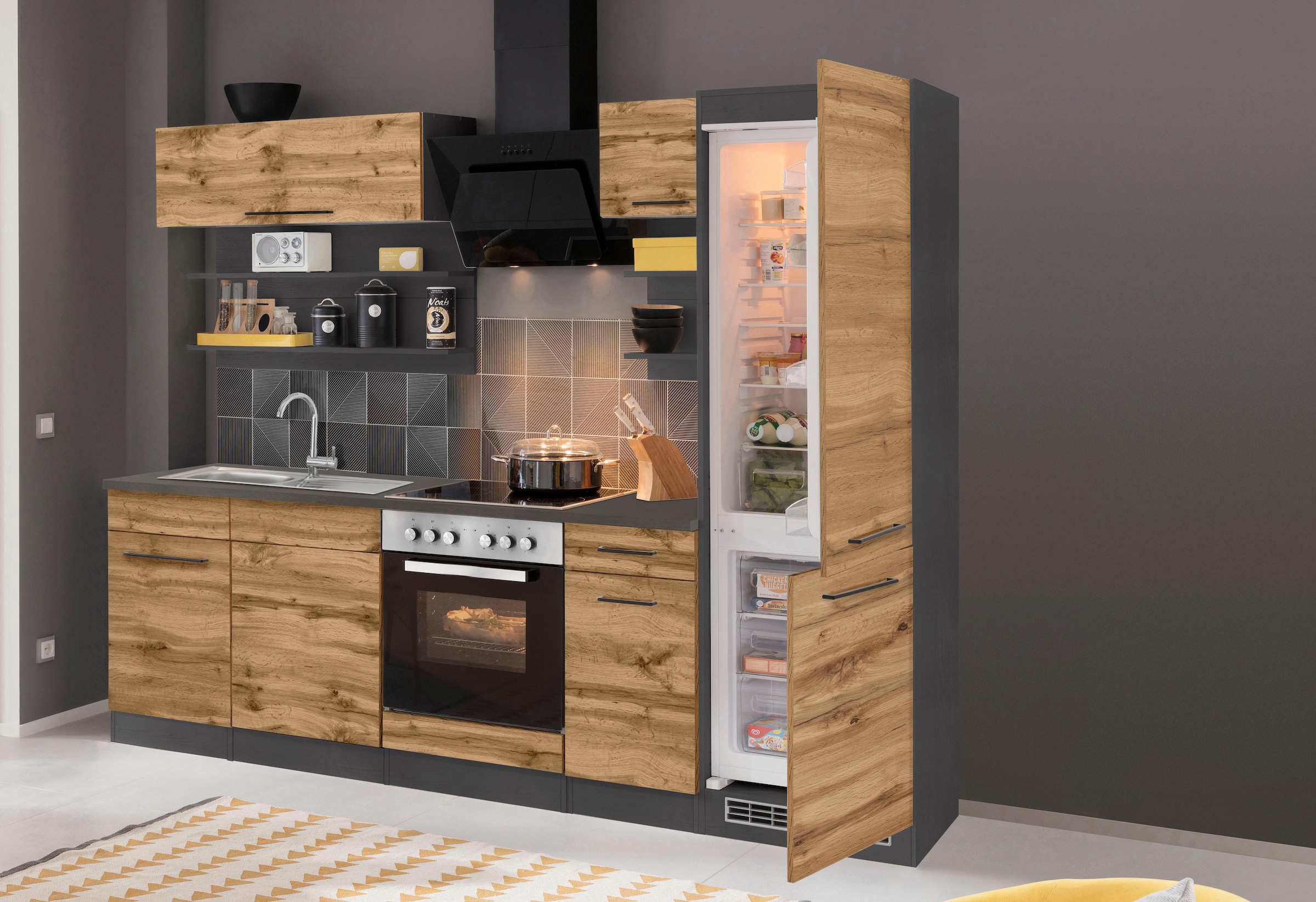 KOCHSTATION Kitchenette »KS-Tulsa« sans appareils électriques, largeur 270 cm, poignées métalliques noires, façades MDF