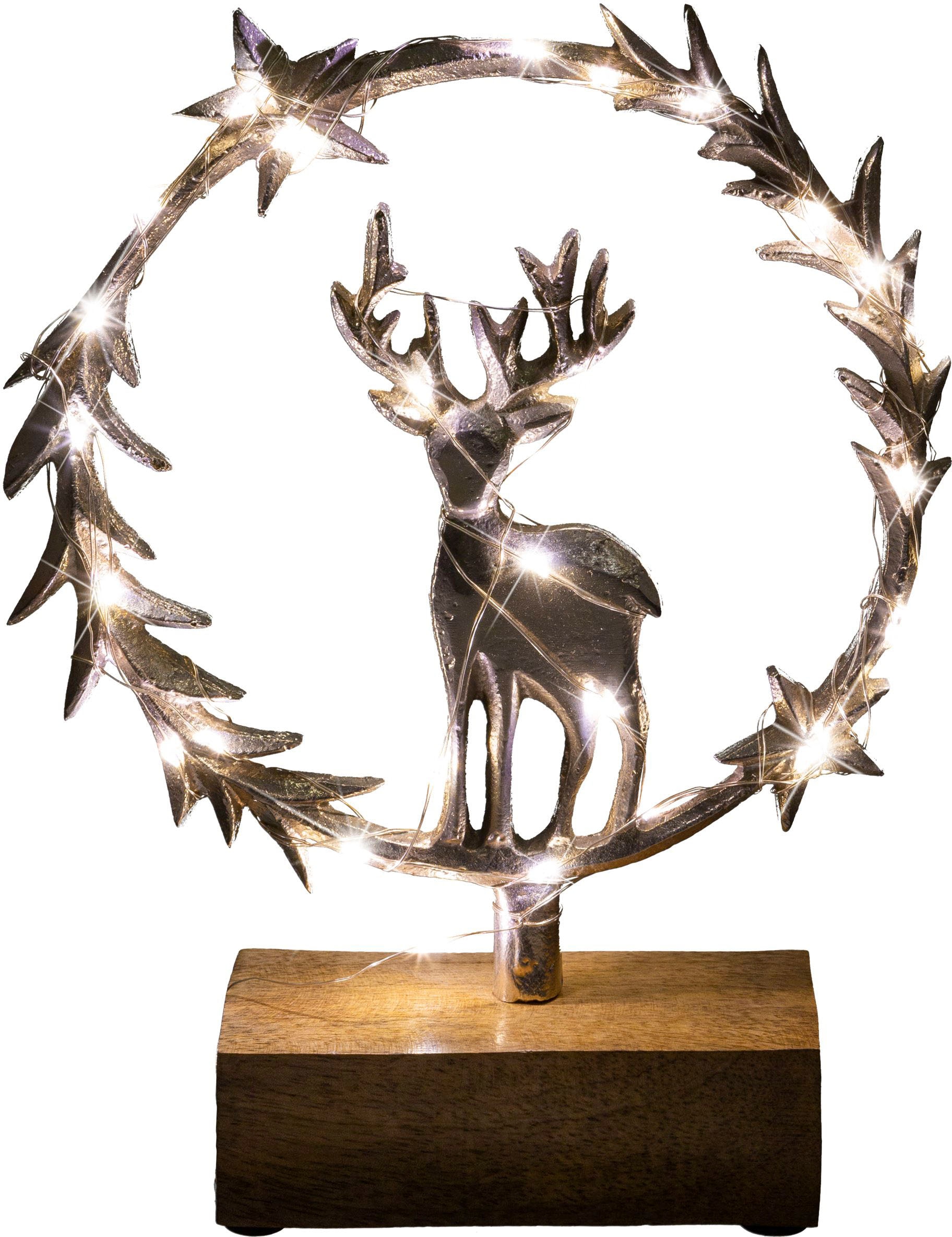 Creativ deco Dekofigur »LUMEN, Deko-Objekt Kranz mit Hirsch« Weihnachtsdeko, Batteriebetrieb