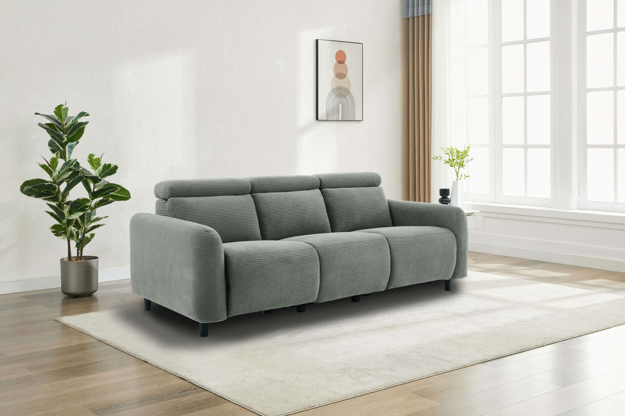 GOODproduct 3-places »SKAANE Cord-Sofa, 229 cm, manuelle u. elektrische Relaxfunktion« Relax-Funktion in 2 Sitzen, Kopfteilverstellung, Federkernpolsterung