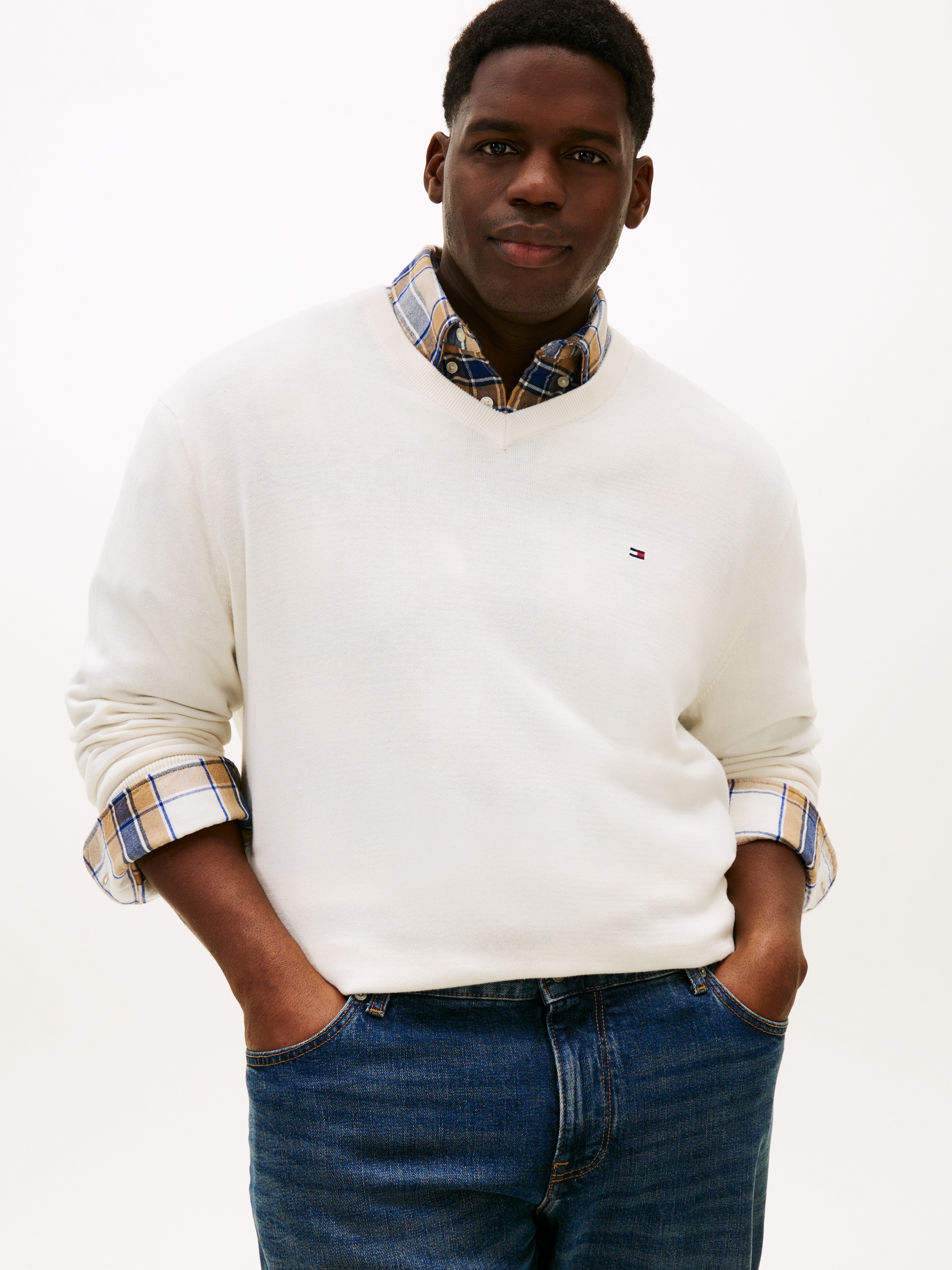 Tommy Hilfiger Big & Tall V-Ausschnitt-Pullover »BT-ESSENTIAL COTTON« Rippbündchen am Ärmel, Saum und Ausschnitt,  Grosse Grössen, normale Passform