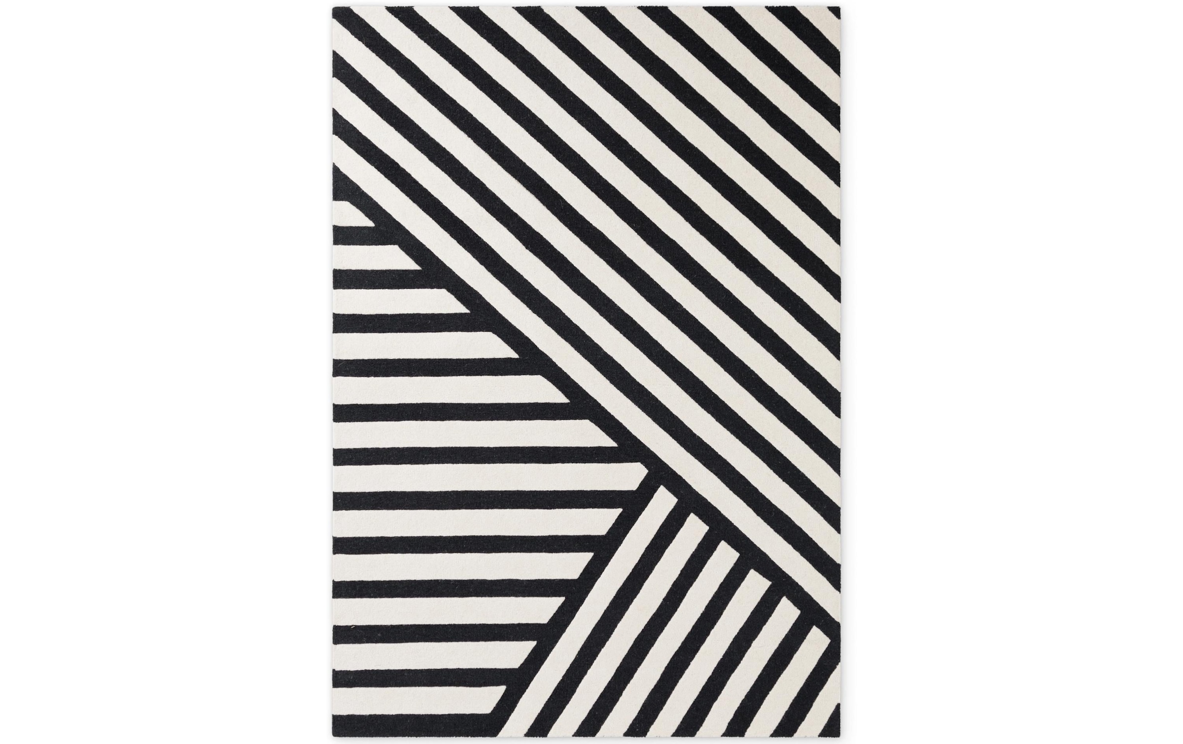 ELLE DECORATION Tapis »Noir« Rectangulaire 12 mm Höhe Wolle, Natur, Wohnzimmer, schwarz weiss, Modern, Geometrisch, Streifen