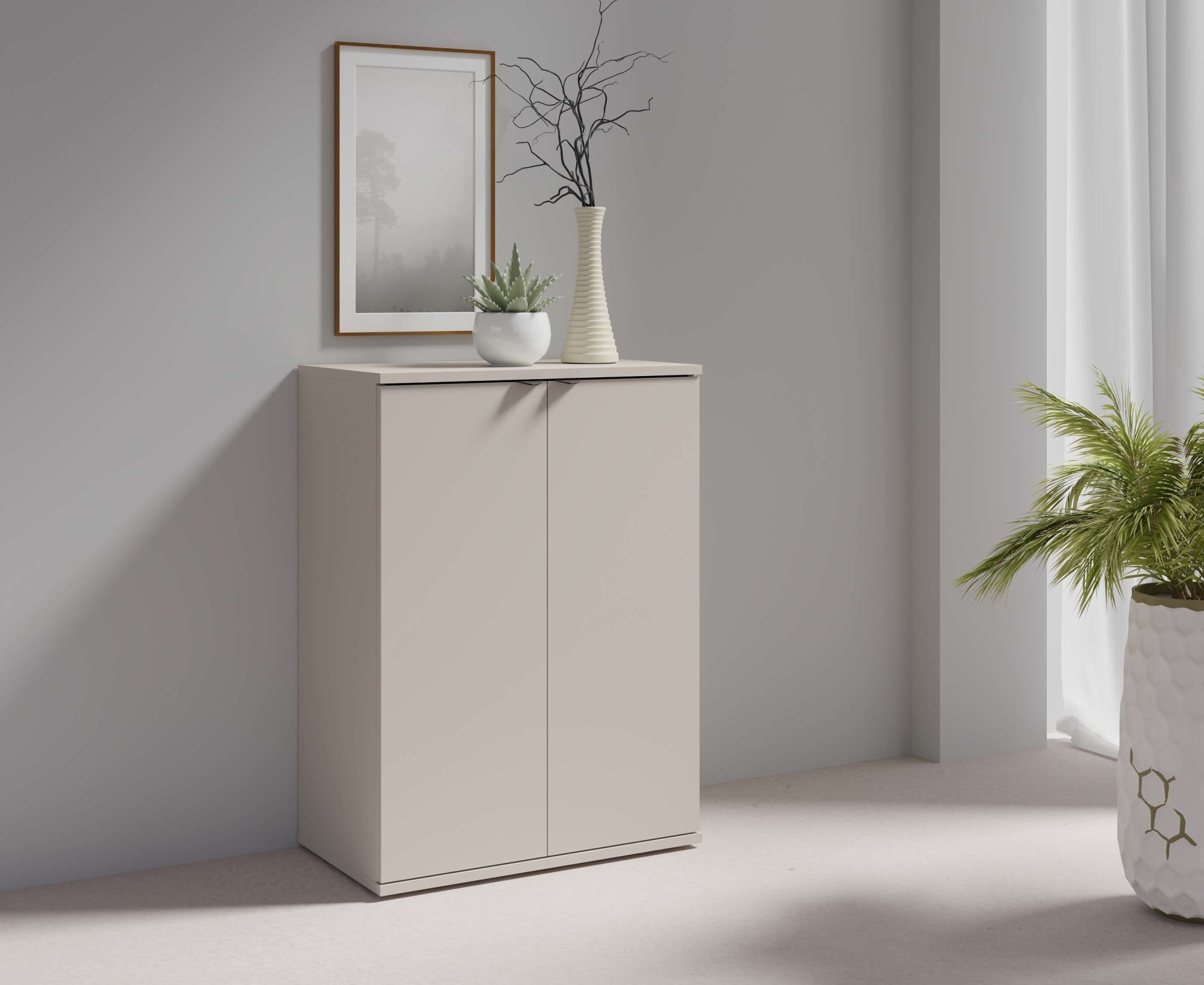 Home affaire Kommode »THALIANA Sideboard mit 2 Türen, modernes Design, Breite 60 cm« Schrank in 3 Farben erhältlich, schwarze Metallgriffe, viel Stauraum