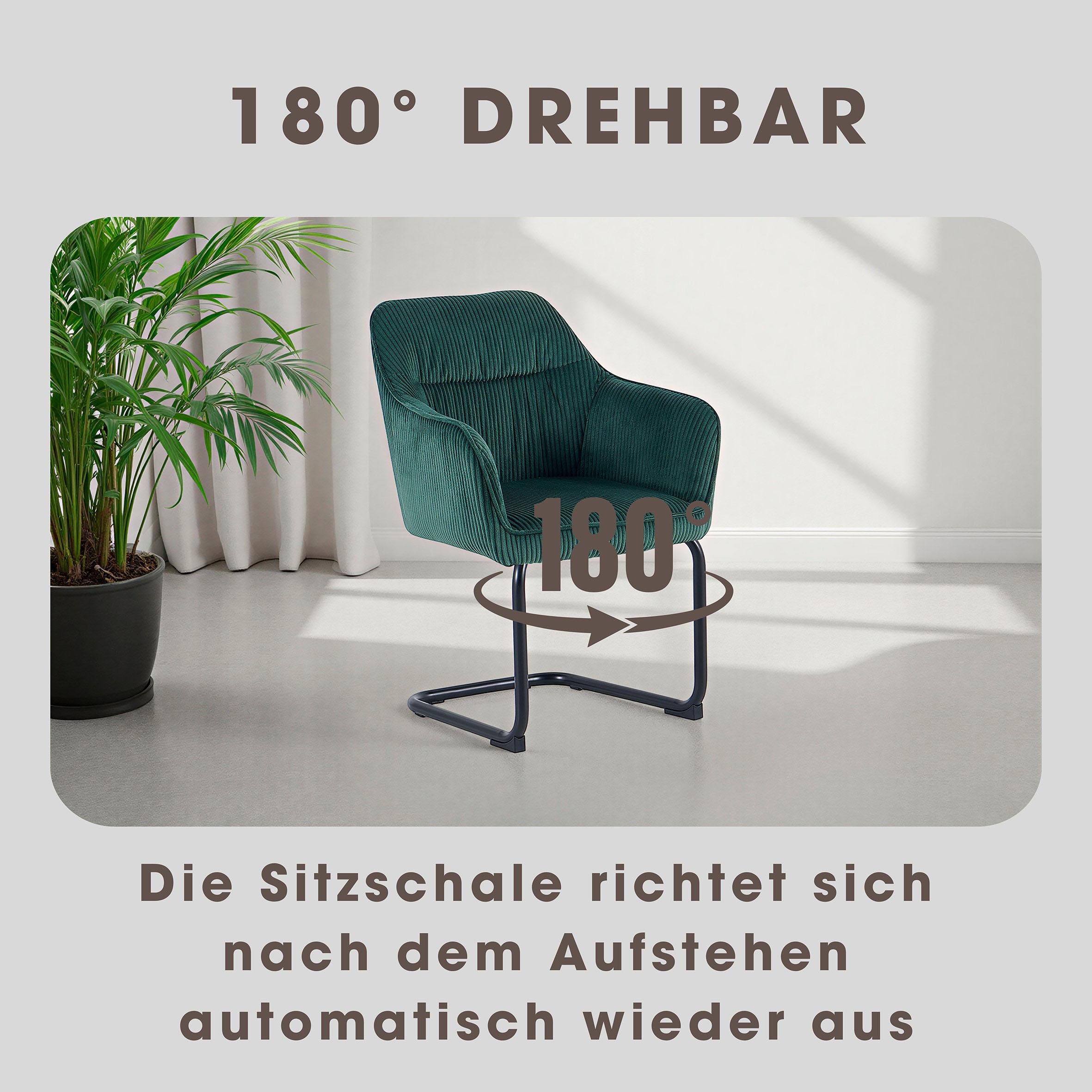 byLIVING Chaise cantilever »ELBA« (Ensemble) 2 cuisvelours côtelé épais, 110 kg, fonction de retour pivotant à 180°, piètement à bascule