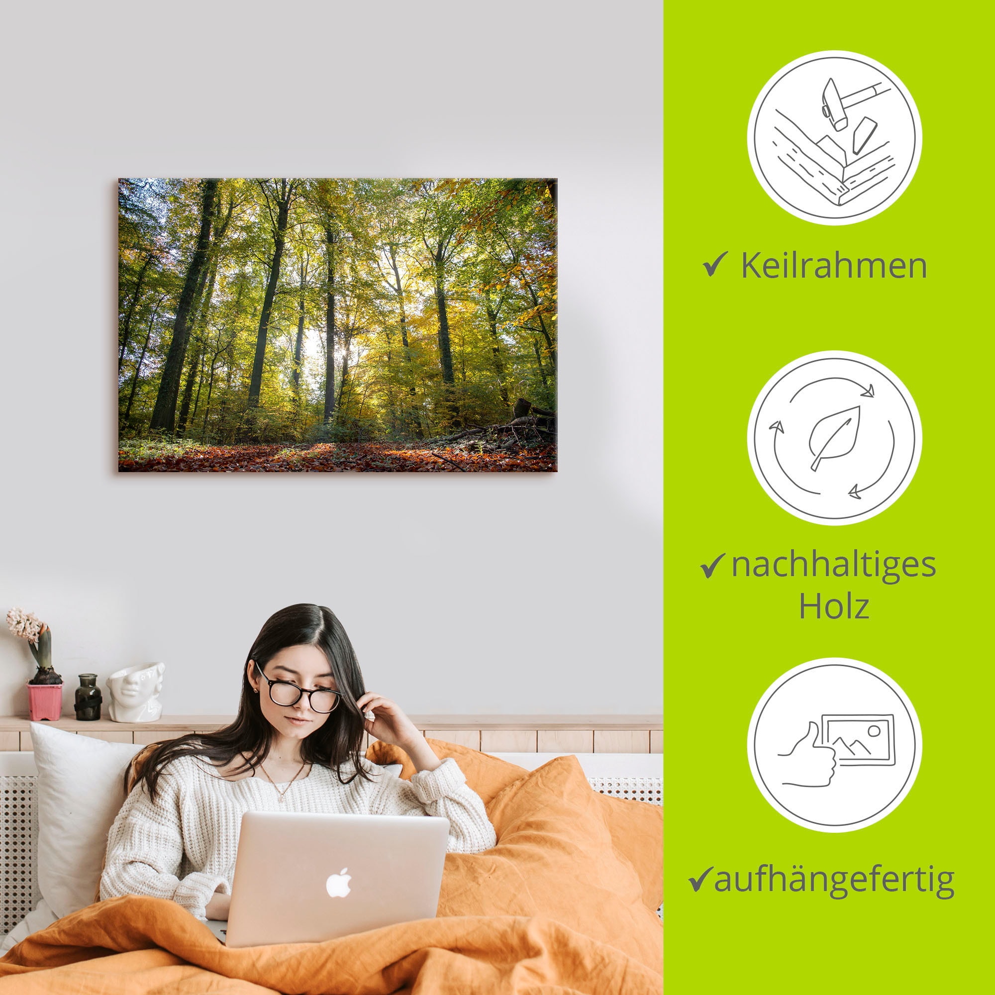 Artland Leinwandbild »Laubwald zum Herbst« Waldbilder 1 Stk. tlg. auf Holzrahmen gespannt