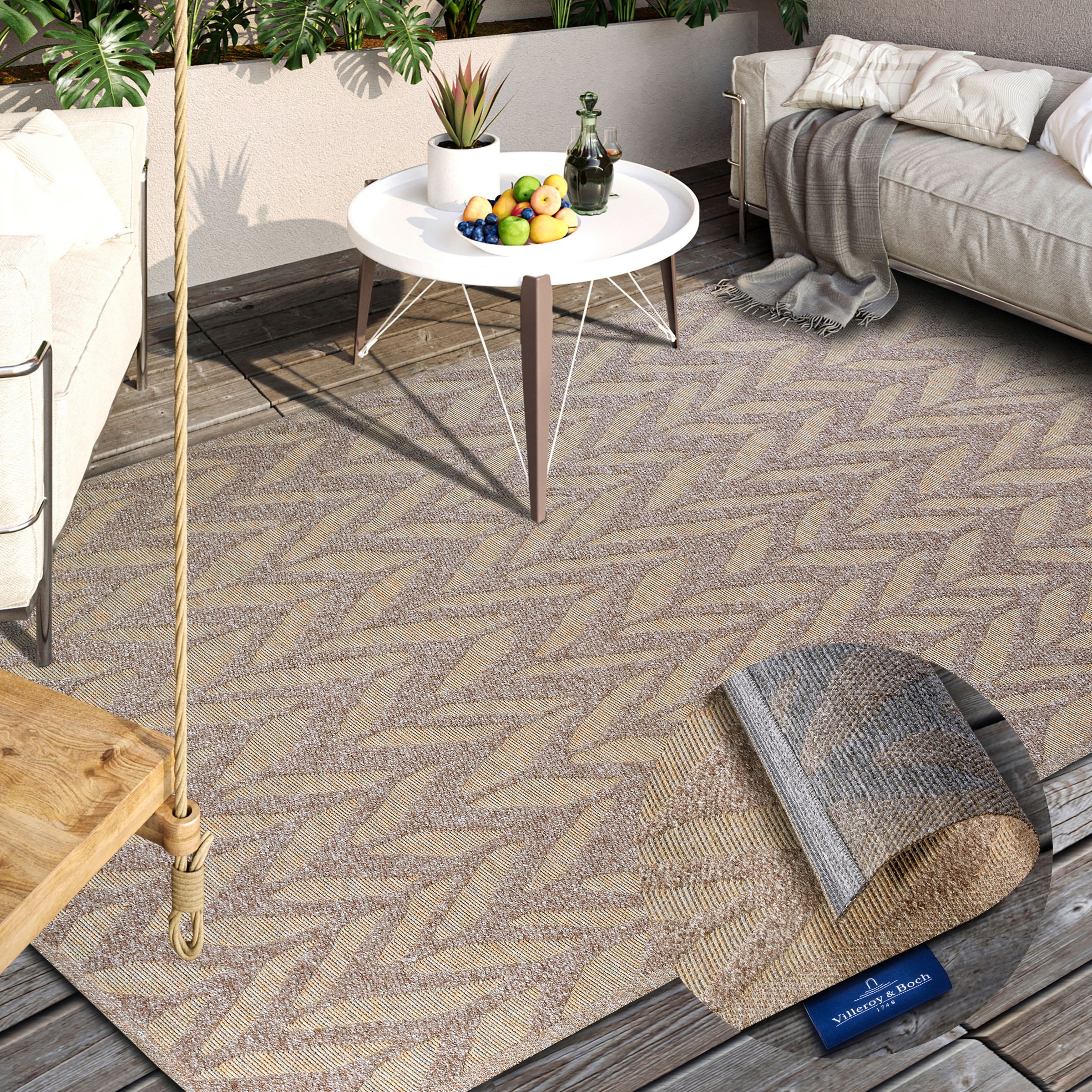 Villeroy & Boch Tapis d'extérieur »Georgette« Rectangulaire 4 mm Höhe In-& Outdoor, Flachgewebe, wetterfest, Terrasse, Balkon, modern, Trend