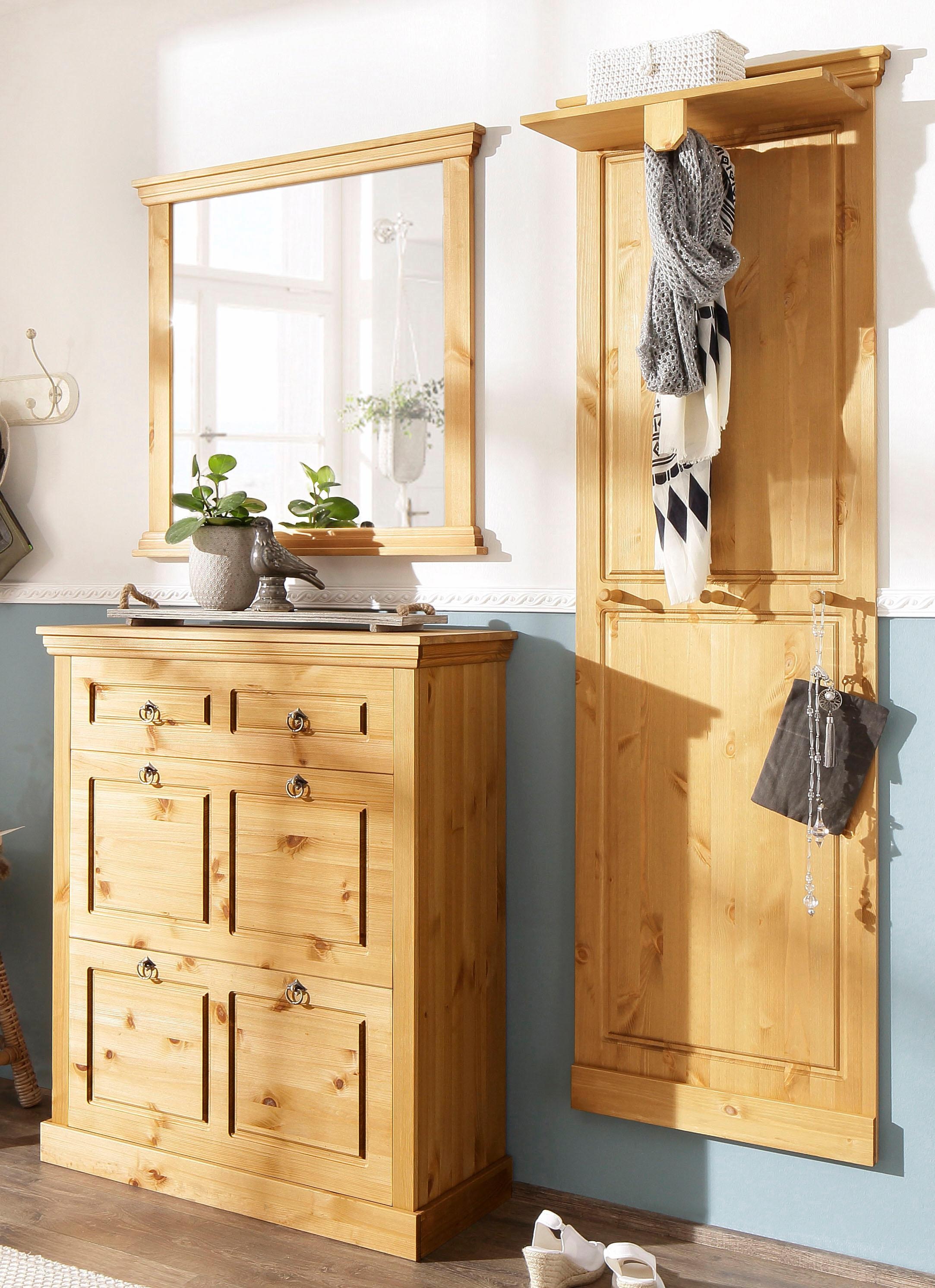 GOODproduct Schuhschrank »Basilico« aus massiver Kiefer, FSC®, Breite 90 cm, mit Schublade, Kassettenoptik