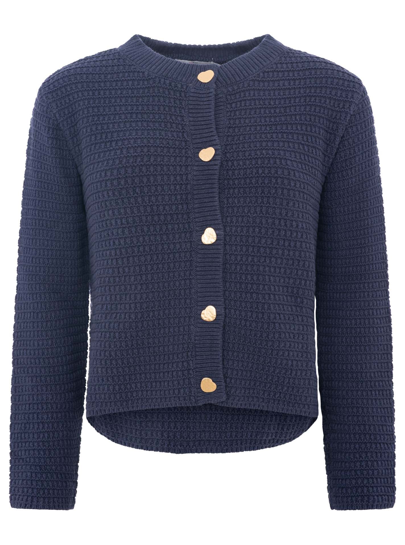 Zwillingsherz Veste en tricot »"Herz Knopf"« mit Lockstrickmuster und Herzknöpfen in goldfarben