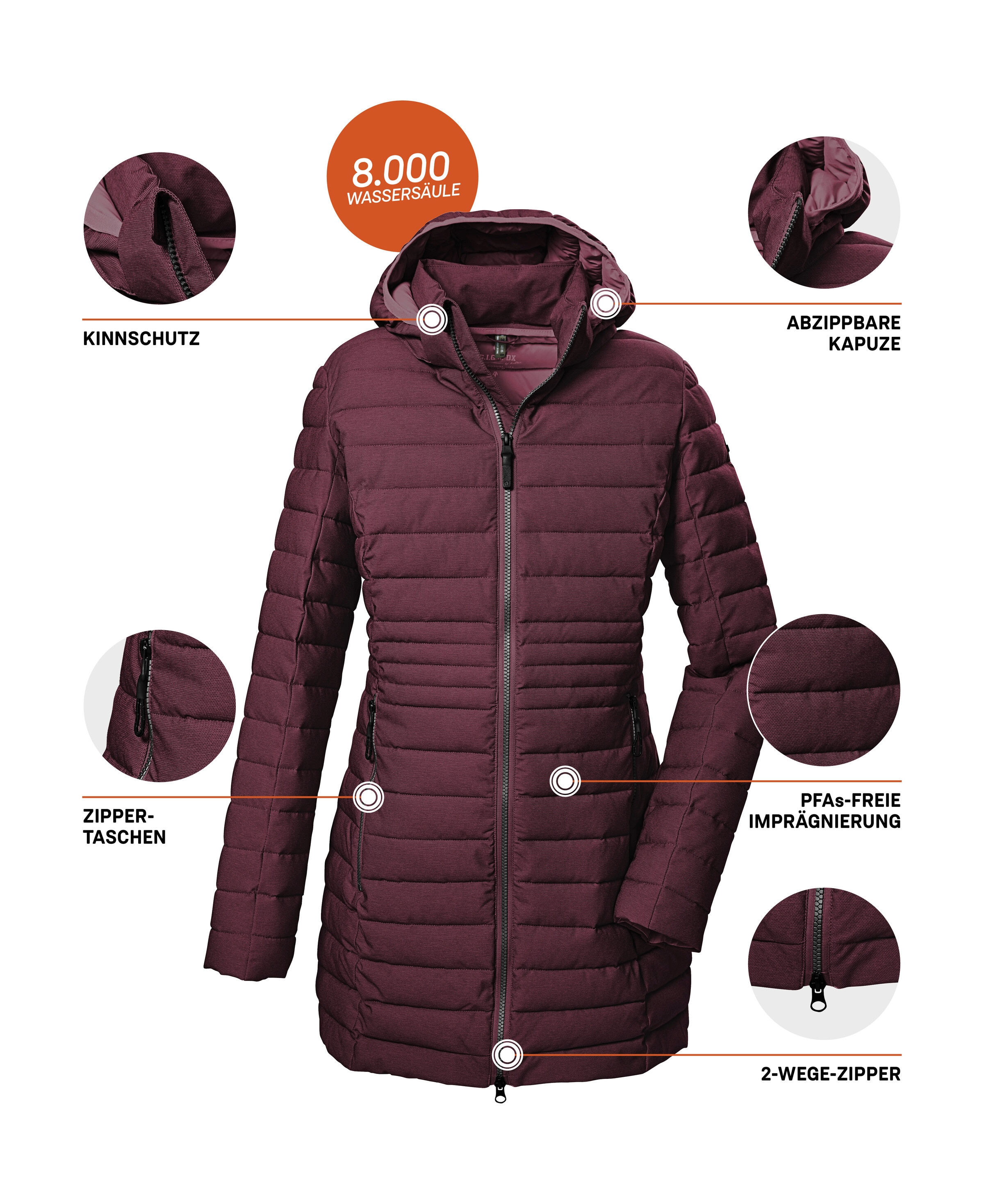 G.I.G.A. DX by killtec Steppmantel »GW 14 WMN QLTD PRK_Bacarya« Schmaler Damenparka, wasserabweisend, winddicht, atmungsaktiv