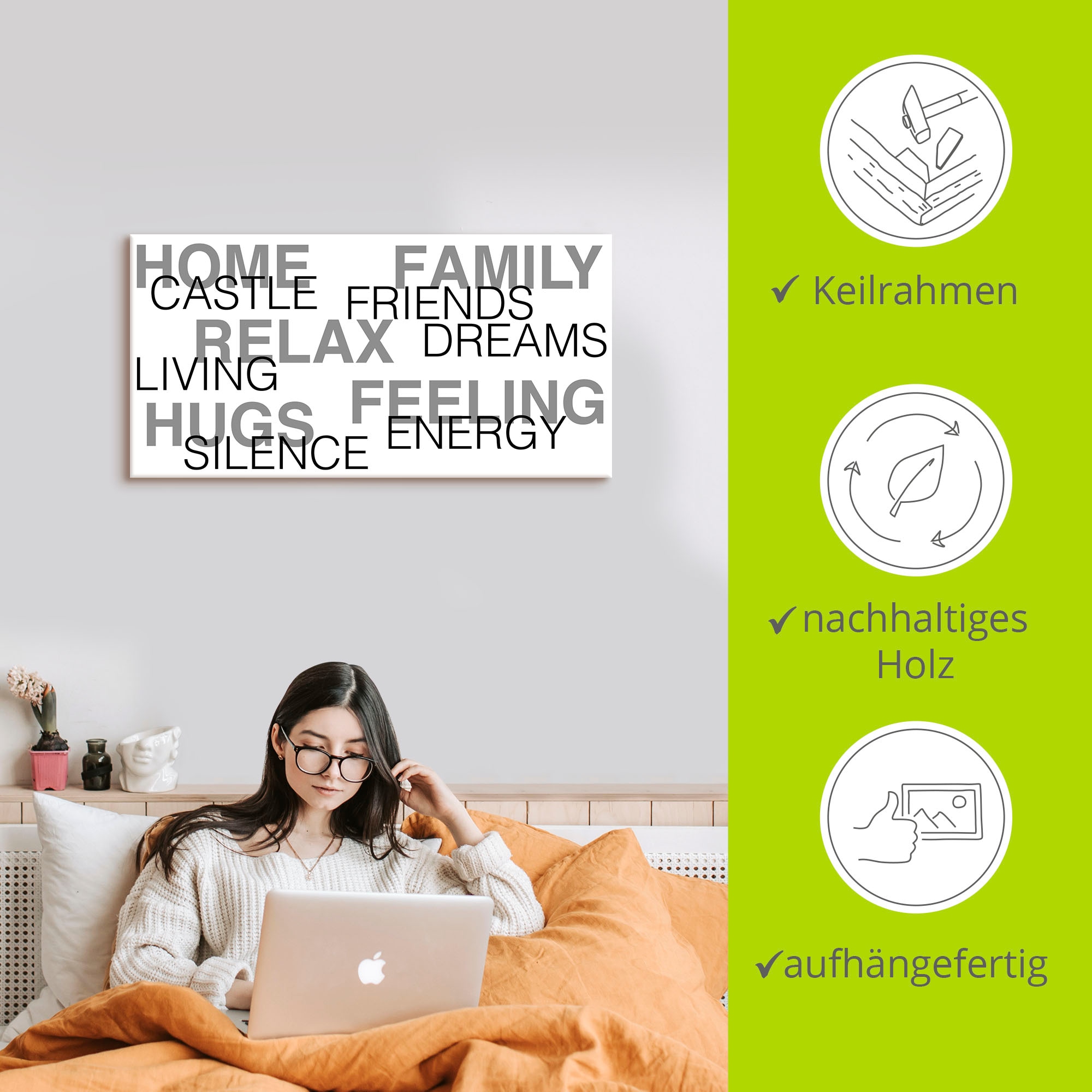 Artland Leinwandbild »Zuhause« Sprüche & Texte 1 Stk. tlg. auf Keilrahmen gespannt