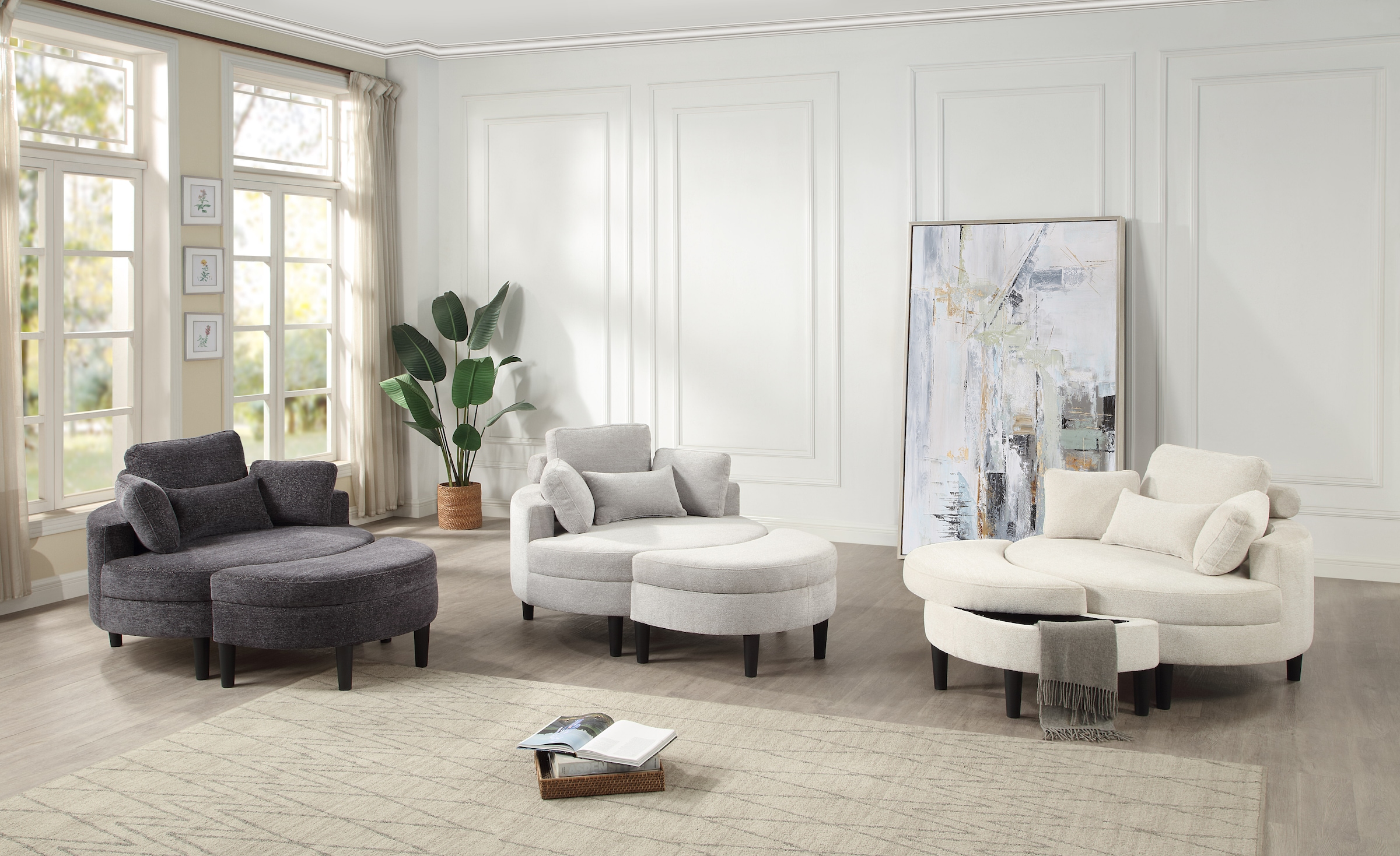 GOODproduct Loveseat »Ravi Sessel, B: 114 cm, Sitzhöhe: 42 cm« XXL- Sessel, mit Stauraumhocker, Rückenstütze & 4 Zierkissen
