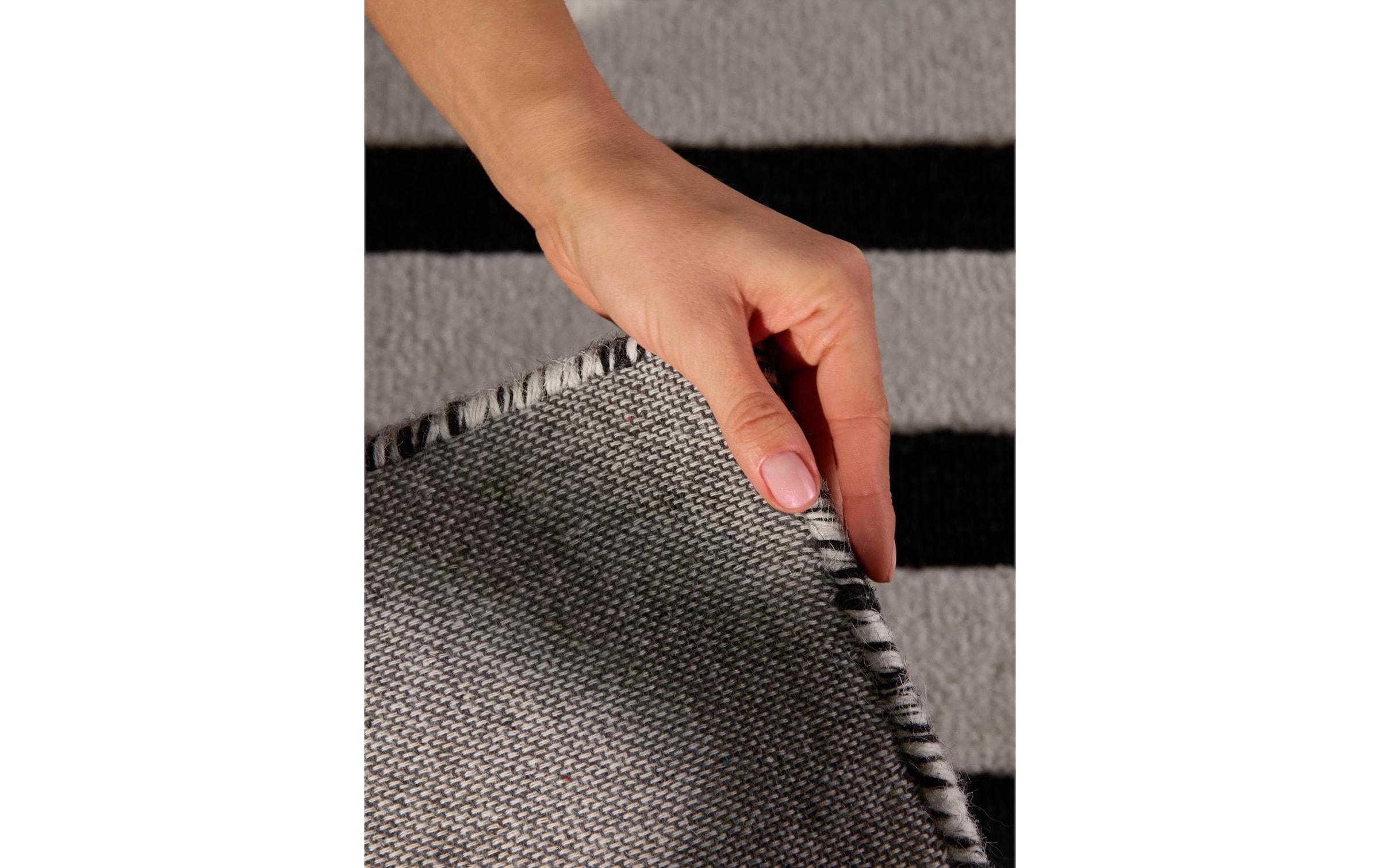 ELLE DECORATION Tapis »Noir« Rectangulaire 12 mm Höhe Wolle, Natur, Wohnzimmer, schwarz weiss, Modern, Geometrisch, Streifen