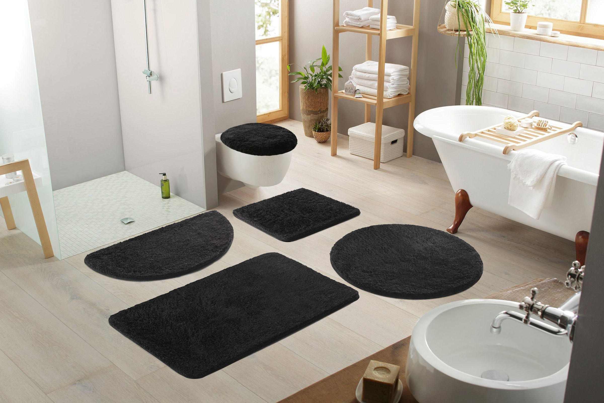 my home Tapis de bain »Merida, Badvorleger, Badezimmer Teppich« Höhe 32 mm Badteppich, Uni Farben, rechteckig, rund & als 2-tlg. Set erhältlich