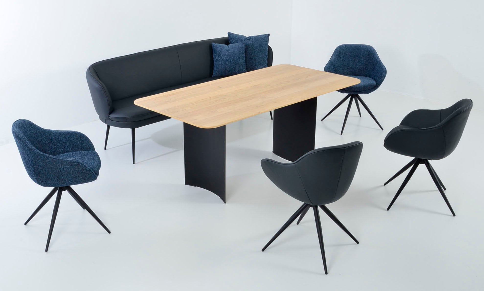 K+W Komfort & Wohnen Ensemble de salle à manger »ZOOM« ensemble repas arrondi en mix de matériaux, banc solo, 4 fauteuils et 1 table