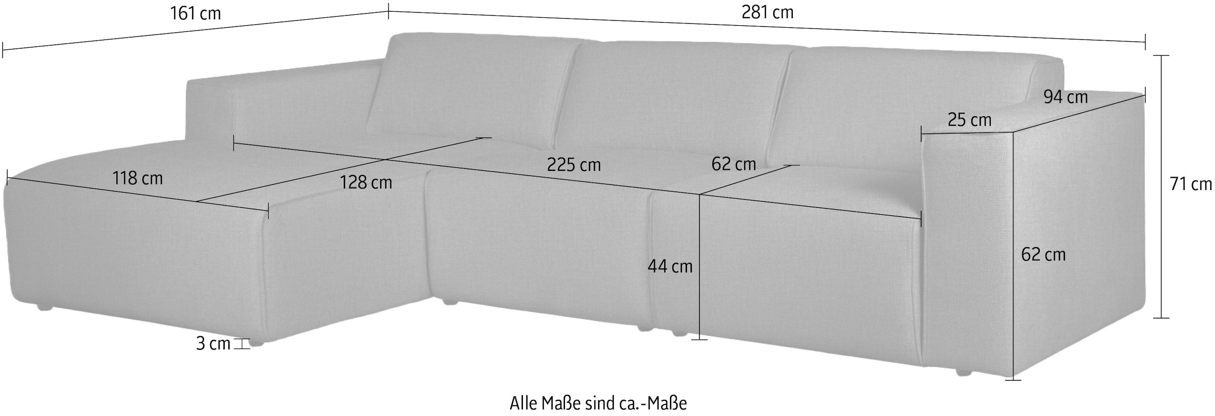 Home affaire Canapé d'angle »Noord mit Kedernaht, Breite 281 cm, L-Form« Velours côtelé, structure, tissu tissé, avec suspension ondulée, cadre en bois massif