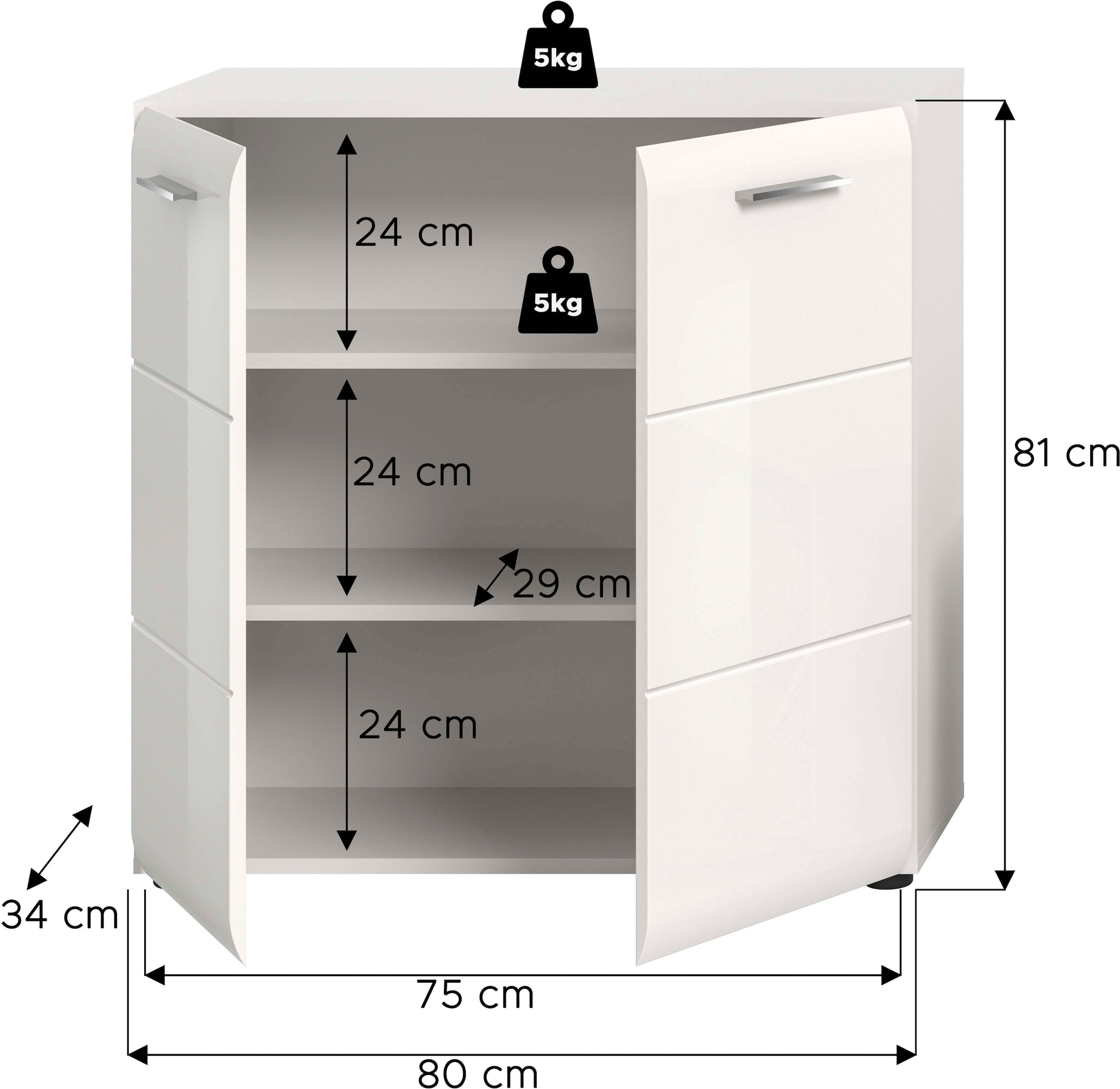 Home affaire Commode »FLORENZ, hochwertige MDF-Front,Rillenfräsung, 2 Türen, 3 Fächer« 1 cuis tlg. Kommode, Anrichte, Wohnzimmerschrank