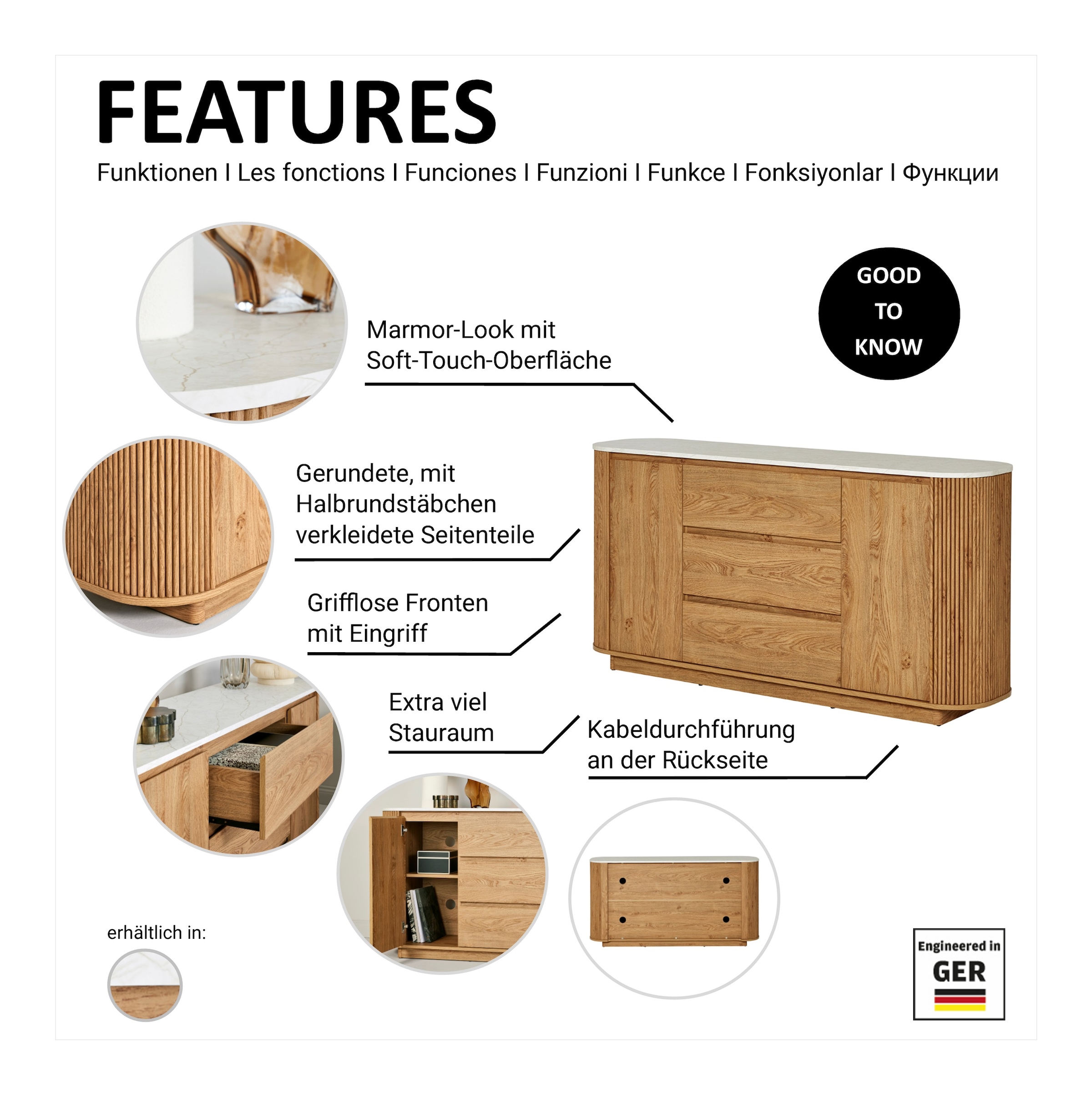 Jahnke Sideboard »GROOVE SB 160« 1 Stk. tlg. Sideboard, abgerundet, Marmor-Look, Breite ca. 159,5 cm
