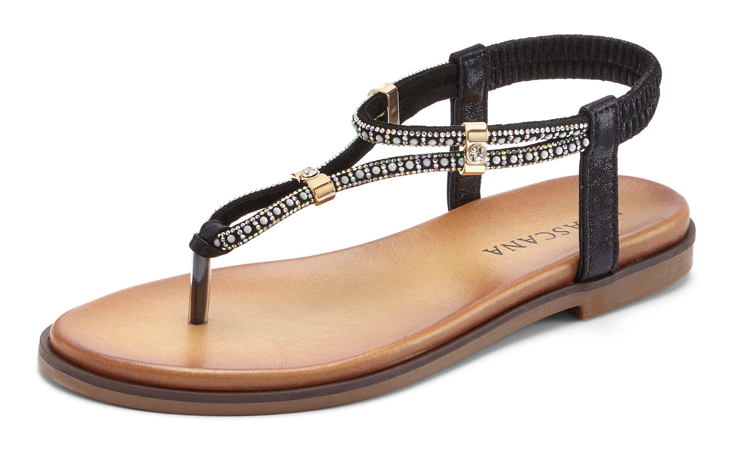LASCANA Zehentrenner »Sandale, Sommerschuh, offener Schuh,«  mit eleganten Schmucksteinchen VEGAN