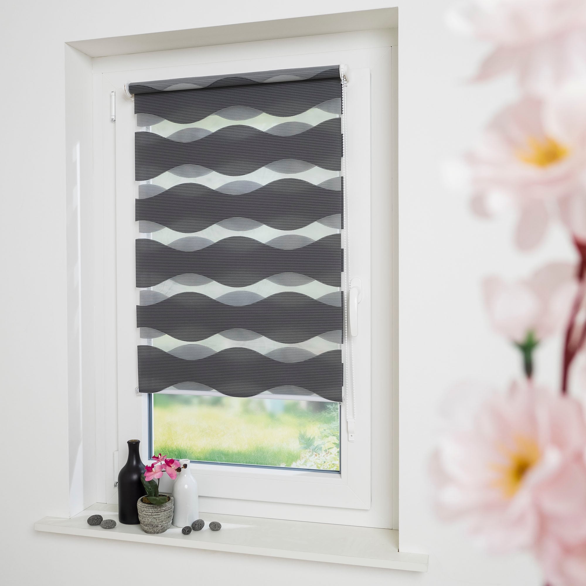 GARESA Store double »Welle« Lichtschutz ohne Bohren freihängend dekorativ, stufenlos verstellbar