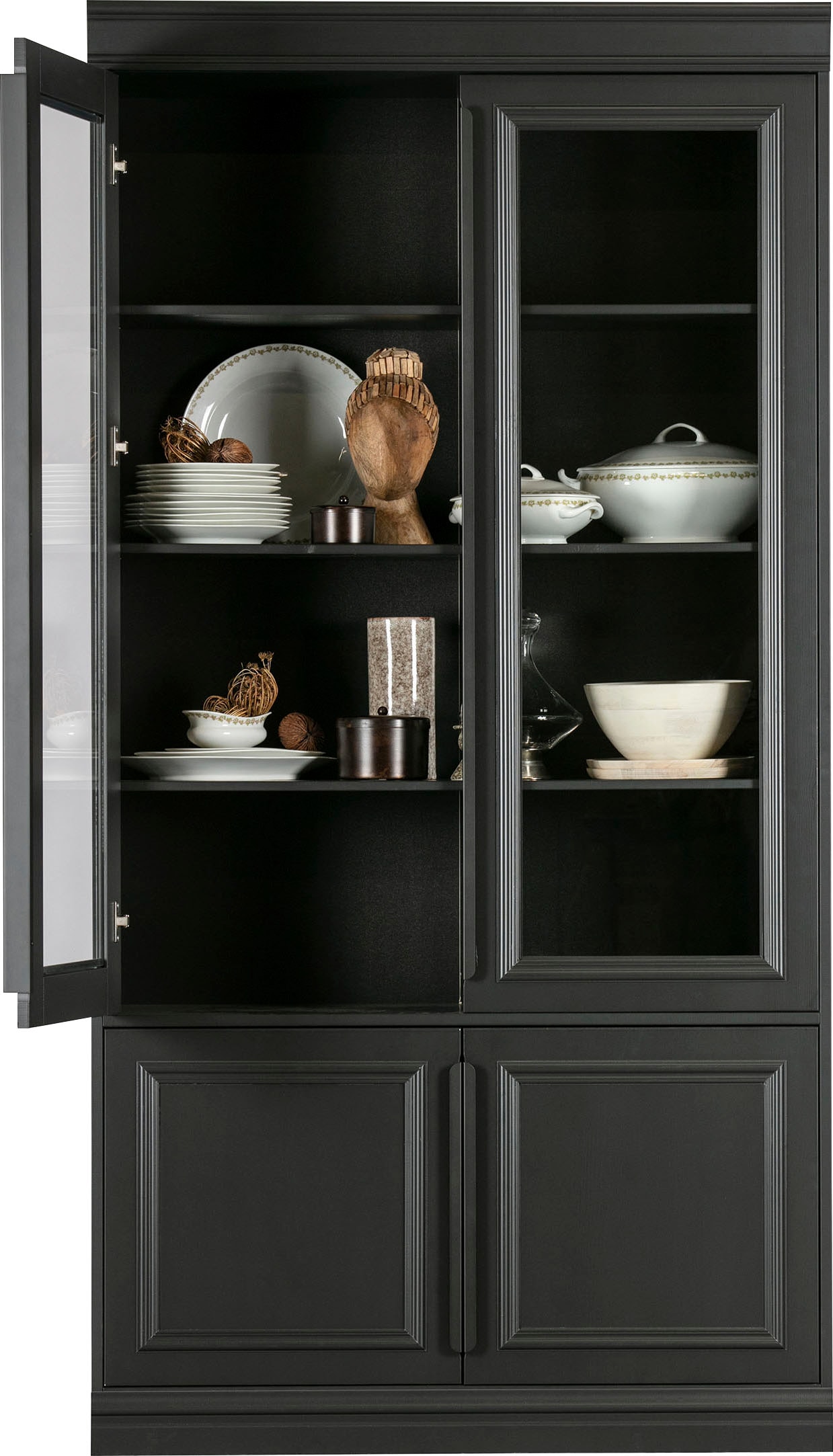 WOOOD Vitrine »Organize FSC®-Kiefernholz mit Glastüren, H 215 x B 110 x T 44 cm« Tragkraft 15 kg pro Boden, höhenverstellbare Böden, pfleigleicht