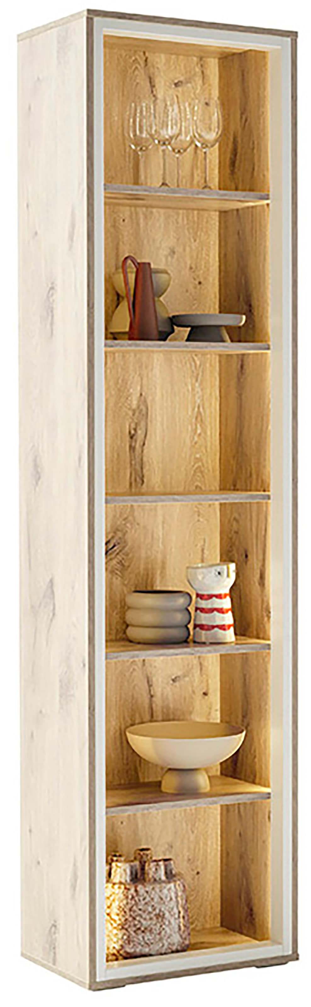 MCA furniture Vitrine »SANTERNO« 6 Fächer, Regal, Korpus Beleuchtungsrahmen Soft White, Höhe 197 cm
