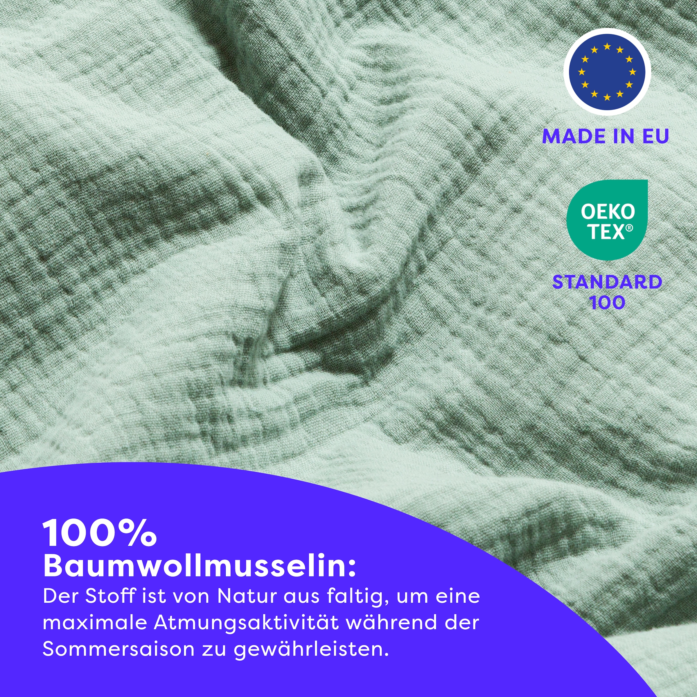 Wolkenfeld Housse de coussin »Wolkenfeld Musselin Kissenbezug 40x80 - 80x80 cm mit Reissverschluss« aus 100% Baumwolle – Weich, Atmungsaktiv & Hautfreundlich