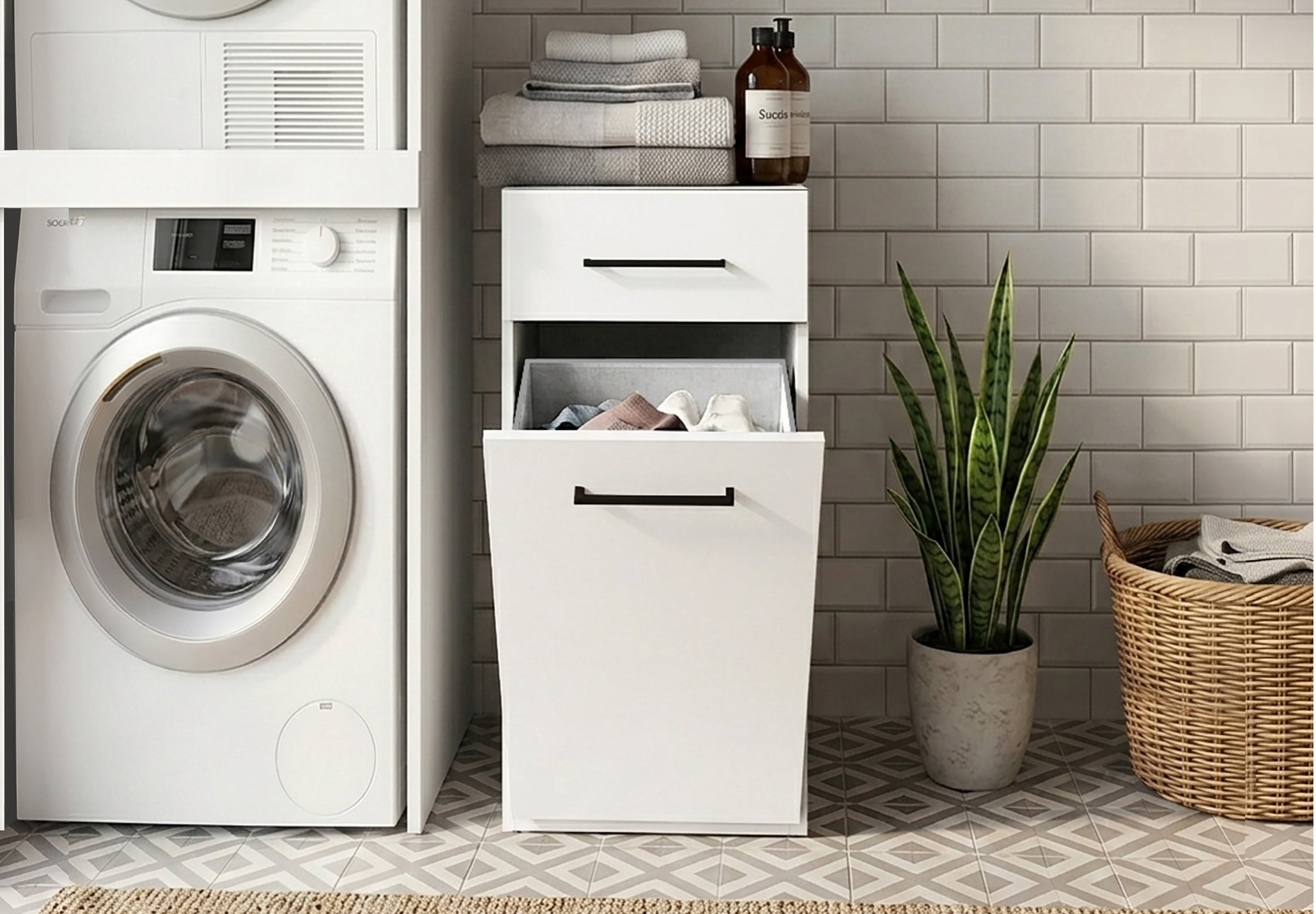 KOCHSTATION Armoire à linge »KS-Linda« largeur 40 cm, avec panier à linge intégré, parois de 25 mm d'épaisseur