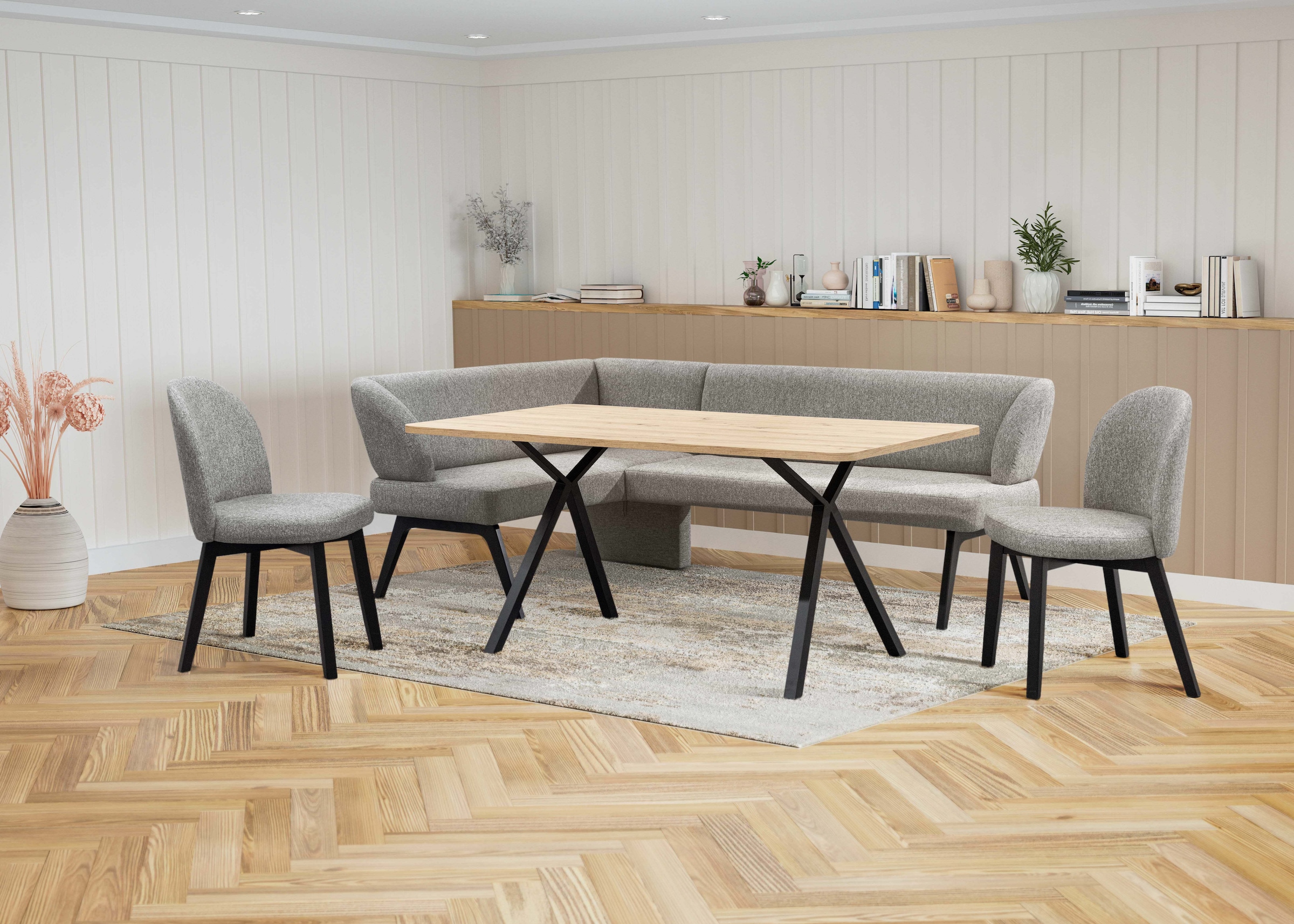 GOODproduct Ensemble de bancs d'angle »Aretha Essecke, Sitzgruppe, Eckbank, Küchenbank« Set, 4er, 4 cuis tlg. Esszimmer Sitzgruppe, Tisch, Stühle und Bank gepolstert, Nosagfederung